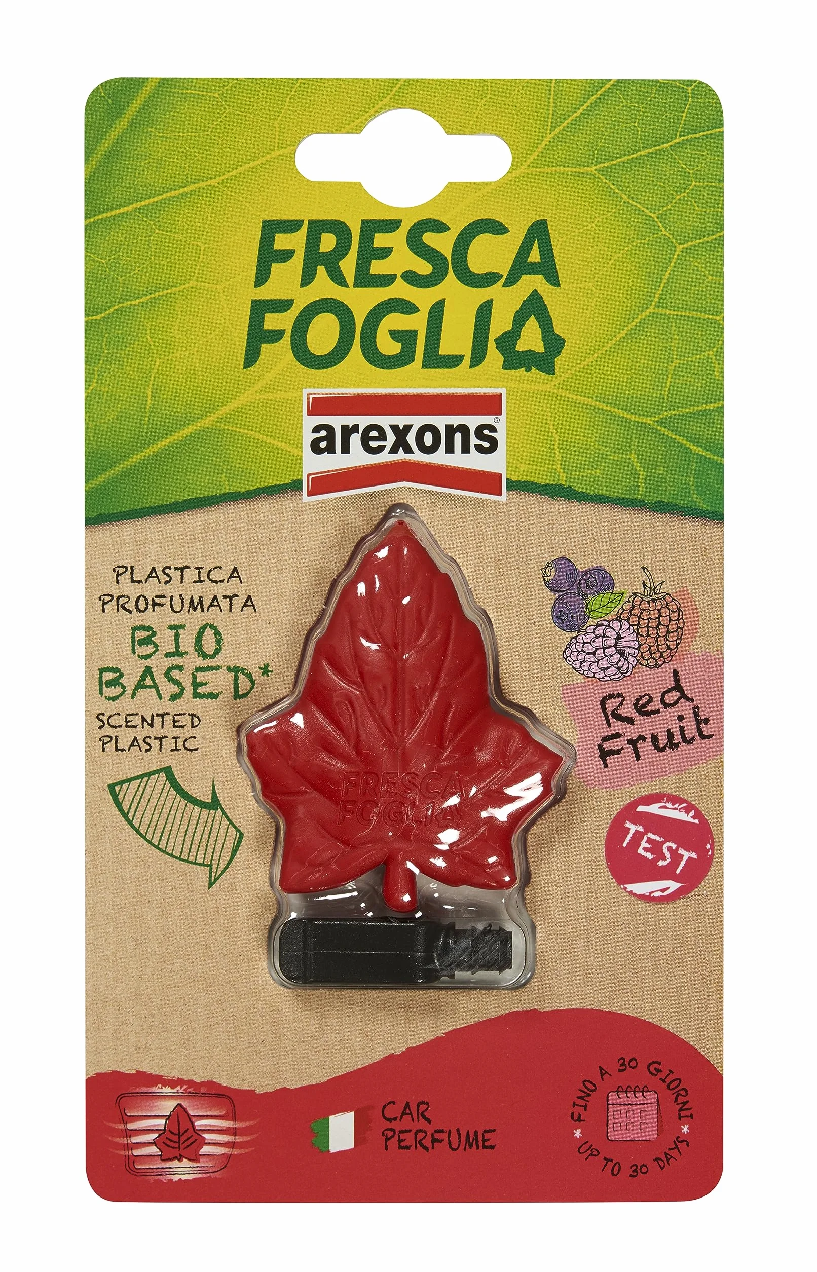 AREXONS Fresca Foglia Bocchetta Profumatore Auto Gusto Red Fruit con Plastica Profumata Bio-Based 30 Giorni
