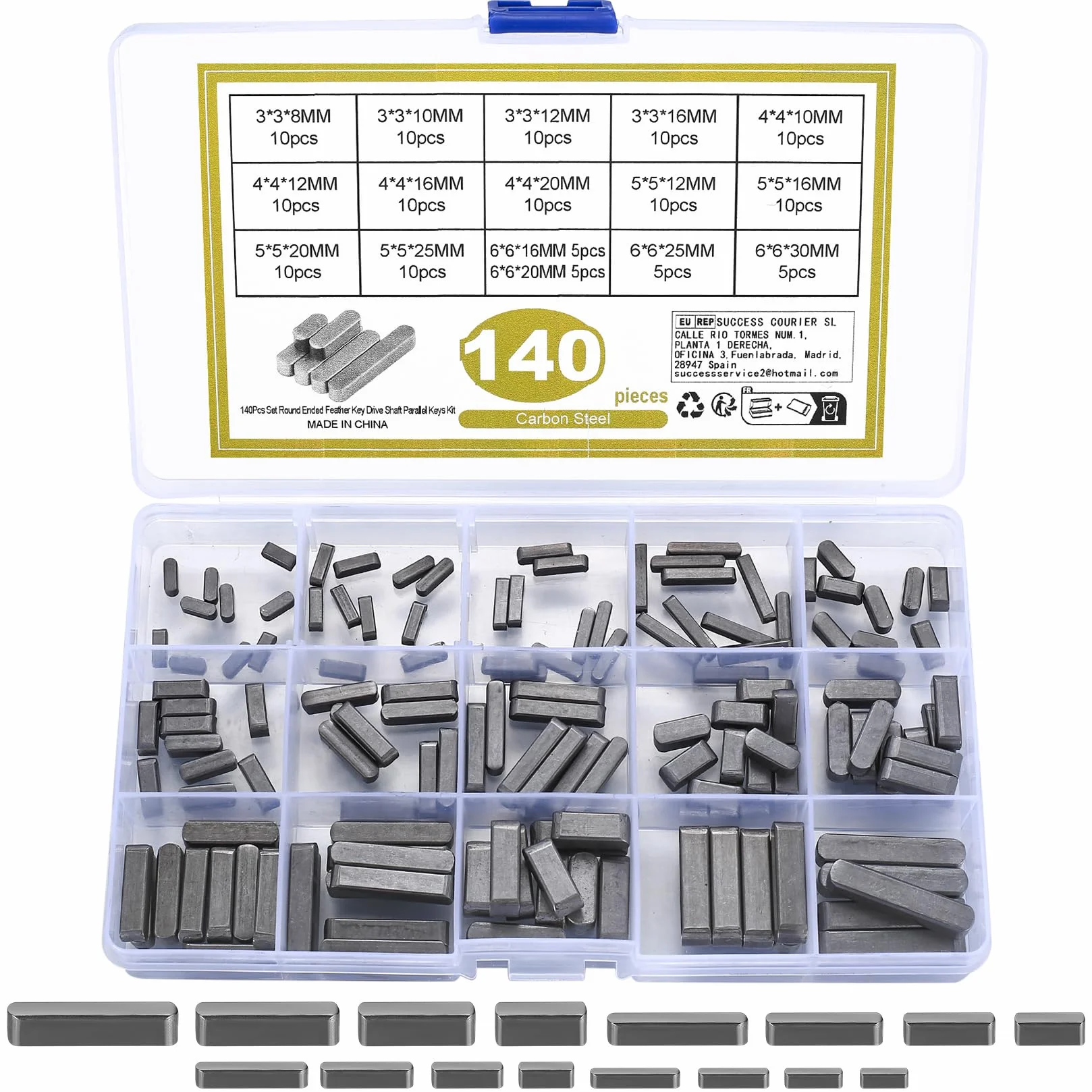 140 pezzi chiavette elastiche, set di chiavette a mezzaluna, chiavette elastiche da 3-4-5-6 mm, set di chiavette di trasmissione, kit assortimento puleggia volano albero motore (140pcs)