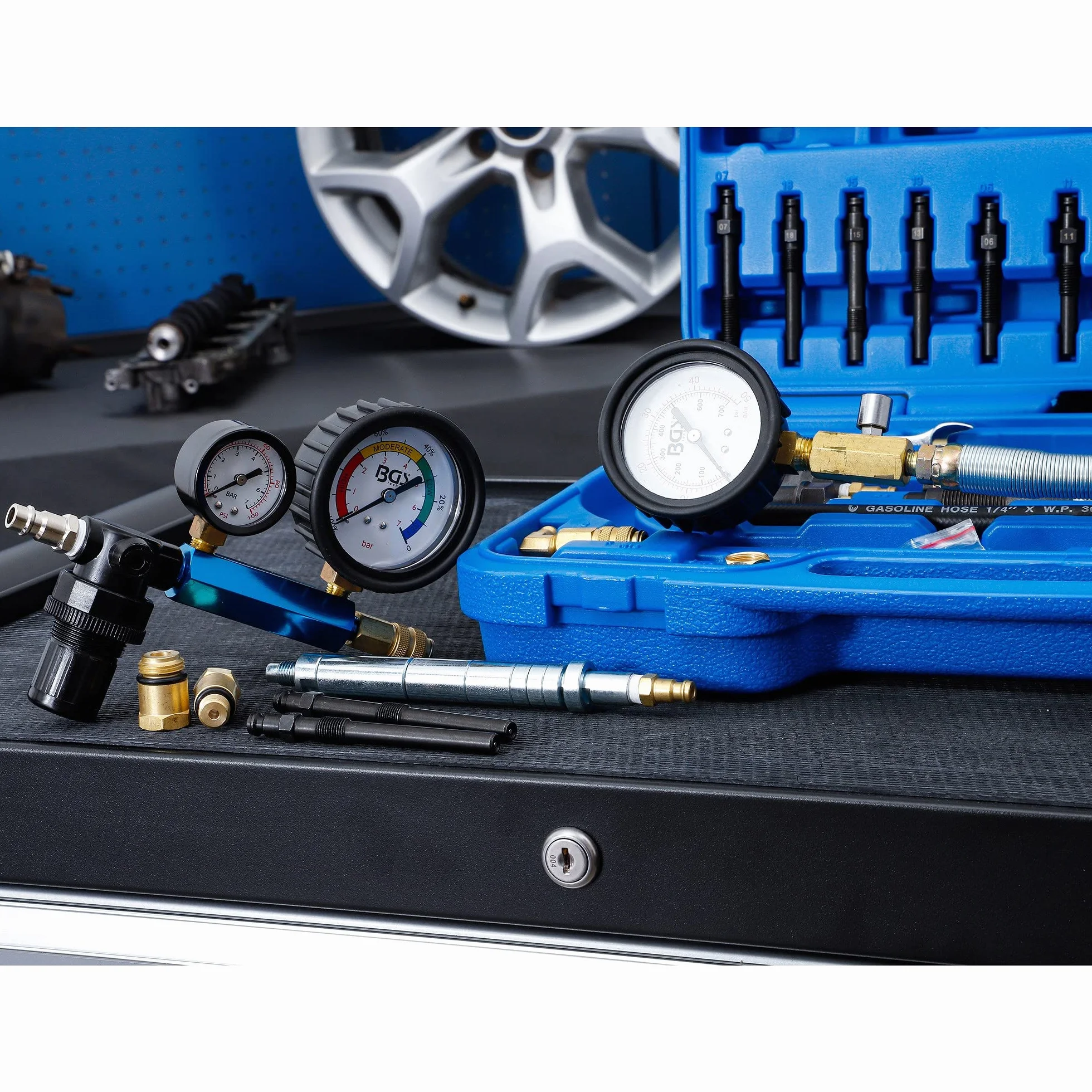 BGS 8401 | Set per test perdita compressione/ pressione mot.diesel/benz.
