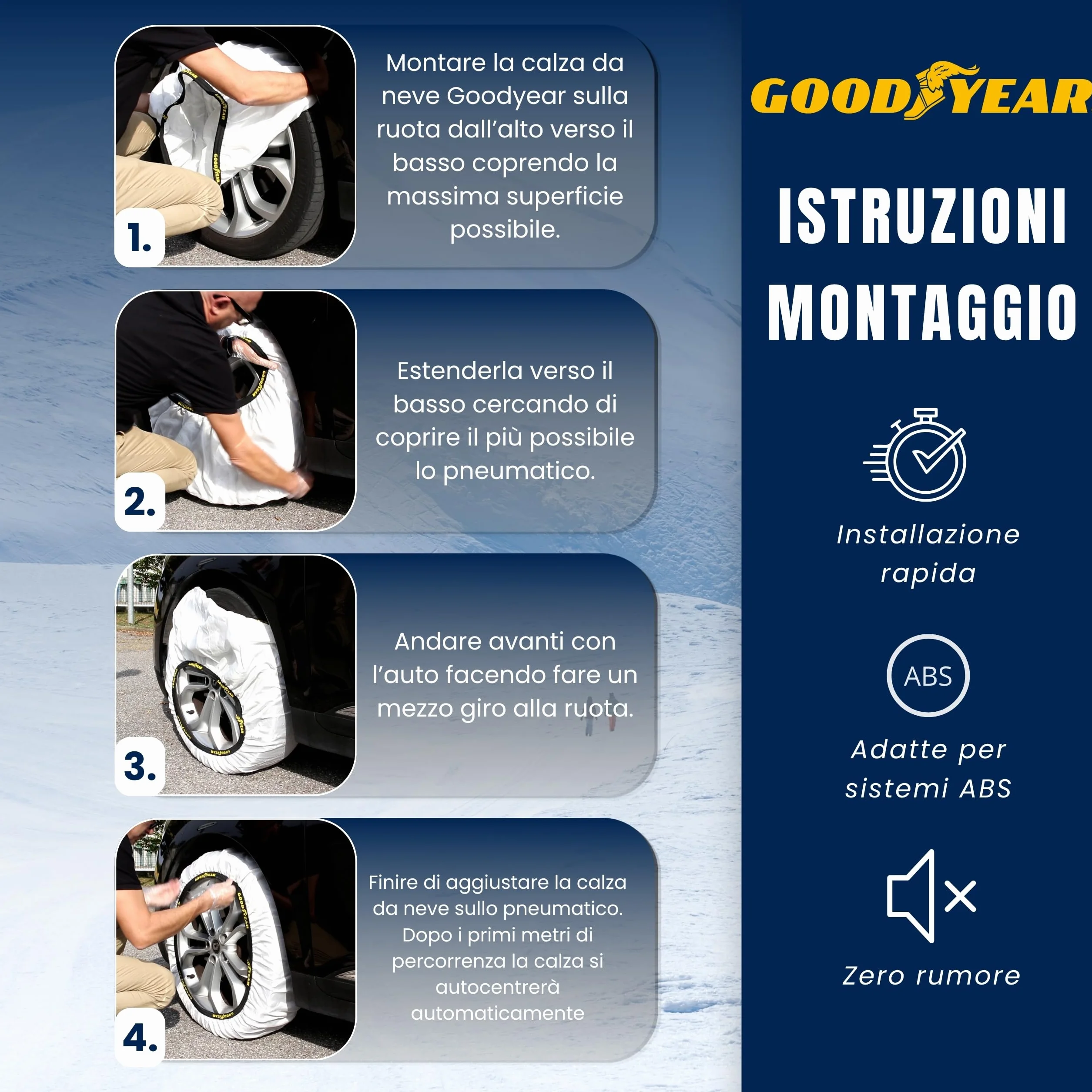 Goodyear Set di 2 Catene da Neve in Tessuto per Auto Goodyear Ultra GRIP TAGLIA XL, Specifico per il Funzionamento del Veicolo, Tessile, Bianco, per R14 - R21 (Misure Dettgliate All’interno)