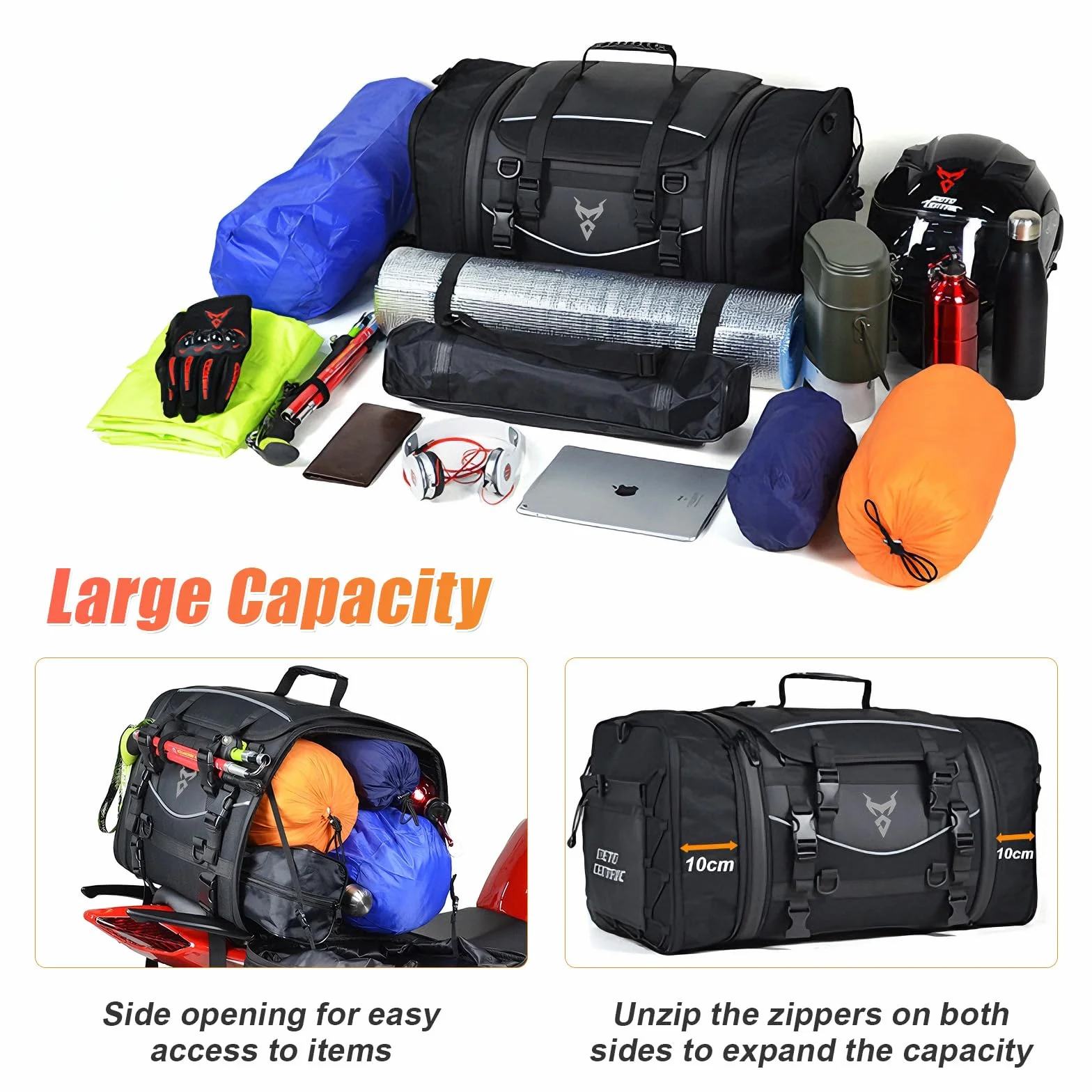 Borsa Moto Posteriore 45-60L Impermeabile Grigio