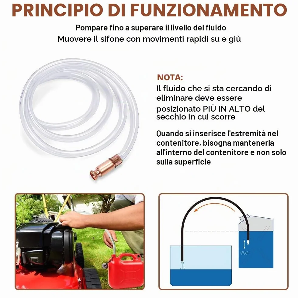 Tubo Pompa a Sifone 1.8M Automatico per Gasolio, Benzina, Carburante, Diametro Interno 18mm
