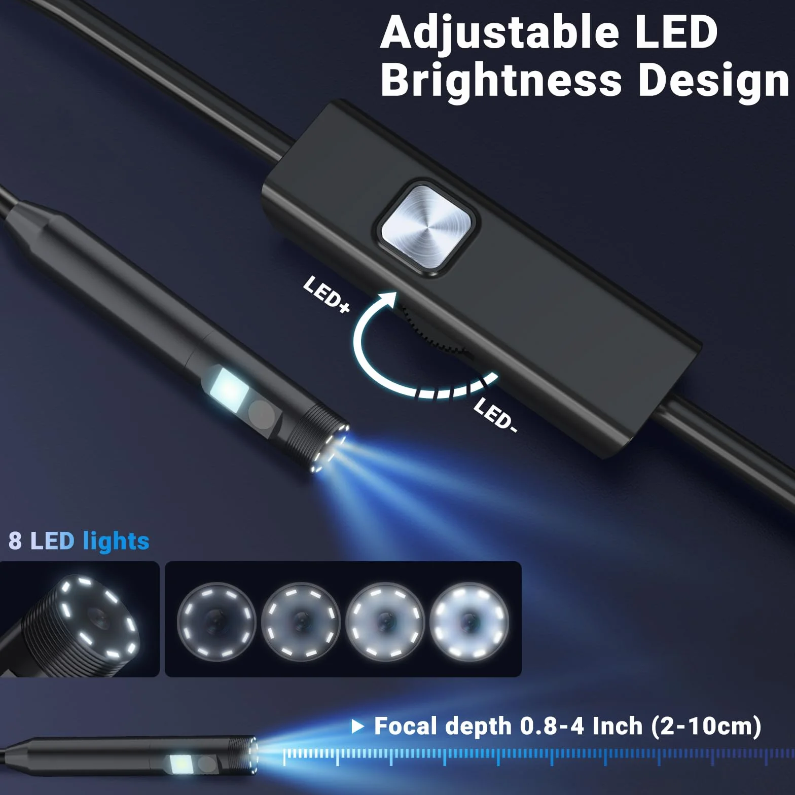 Endoscopio per Smartphone 1920P HD Sonda Doppia Telecamera Ispezione Tubi Impermeabile Cavo Semirigido 5m Gancio Adattatore Android iOS