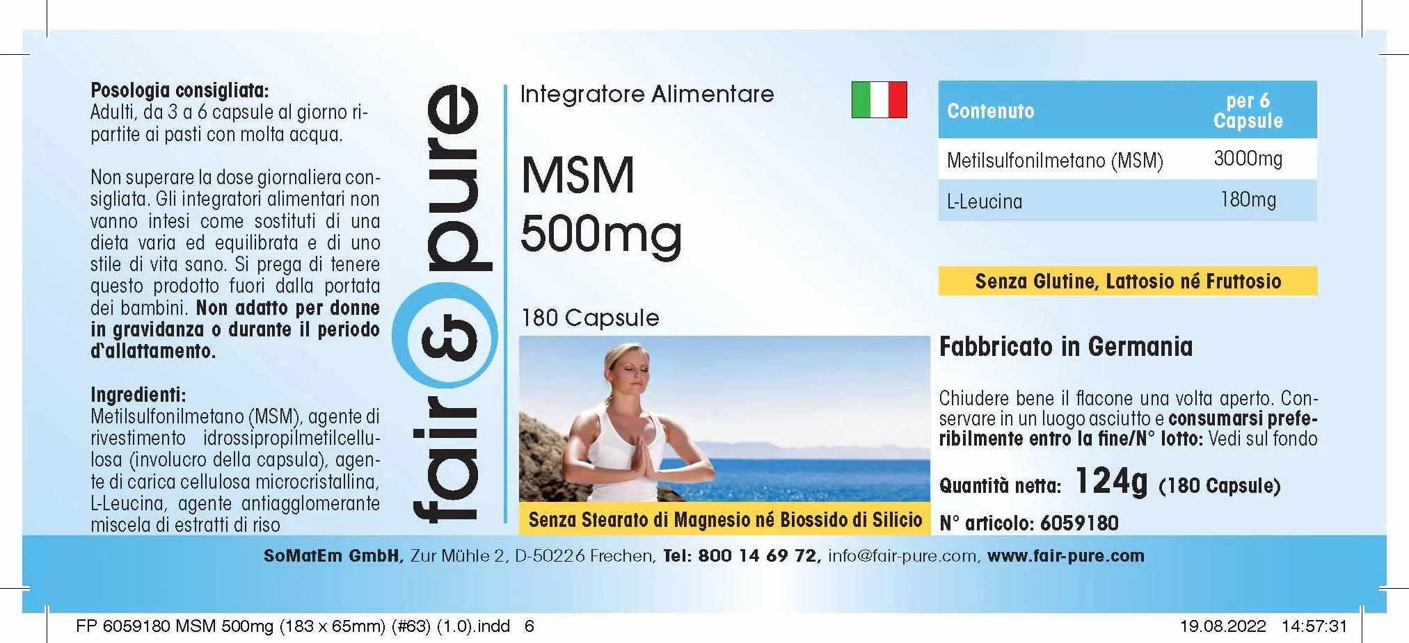 Fair & Pure MSM 500mg 180 Capsule Metilsulfonilmetano Vegano