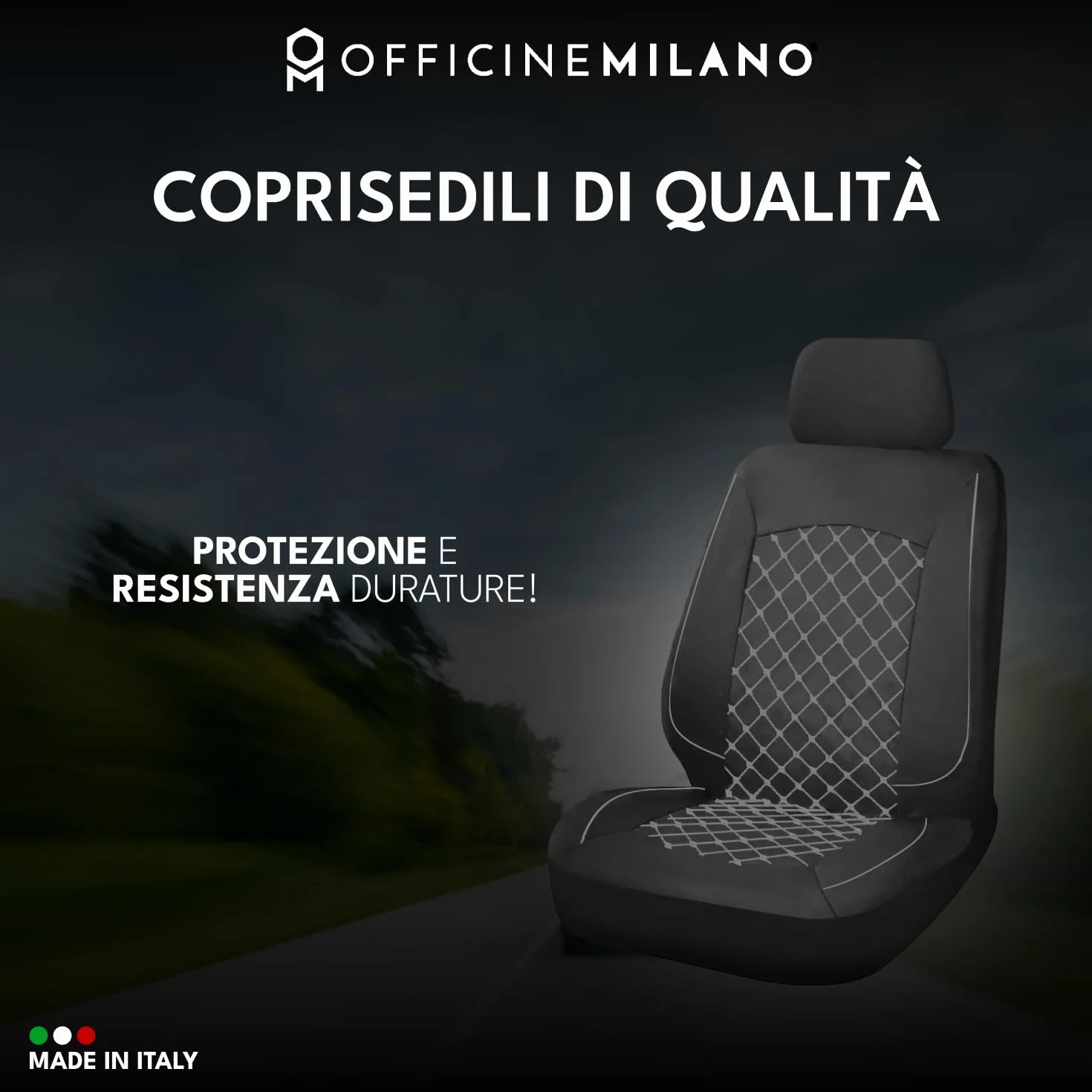 OFFICINE MILANO Coprisedili Auto Universali 11 Pezzi Antiscivolo Elasticizzato Trapuntato Poliestere