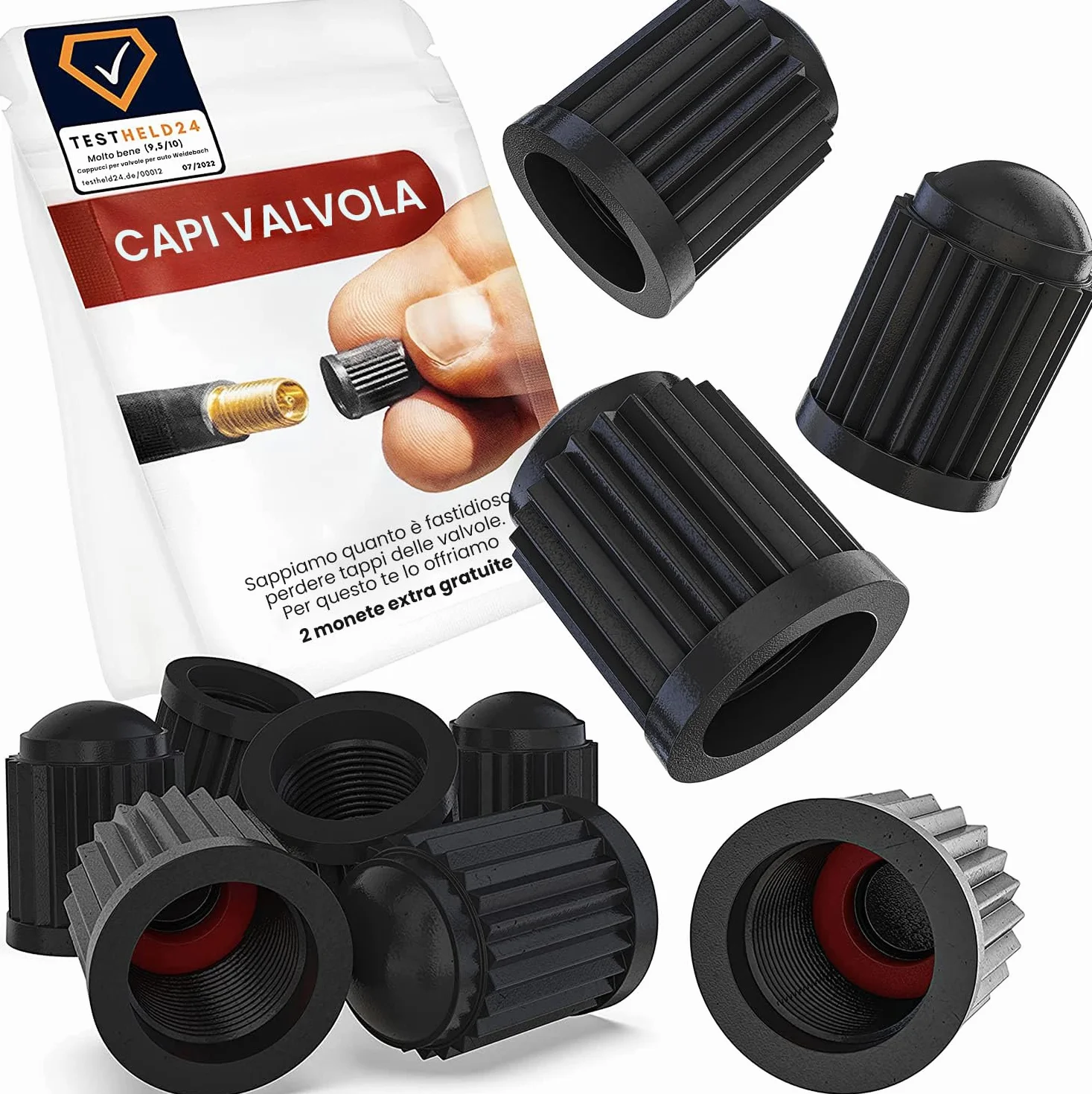WEIDEBACH® Tappini gomme auto 25 pezzi tappi valvole pneumatici cappuccio valvola bici