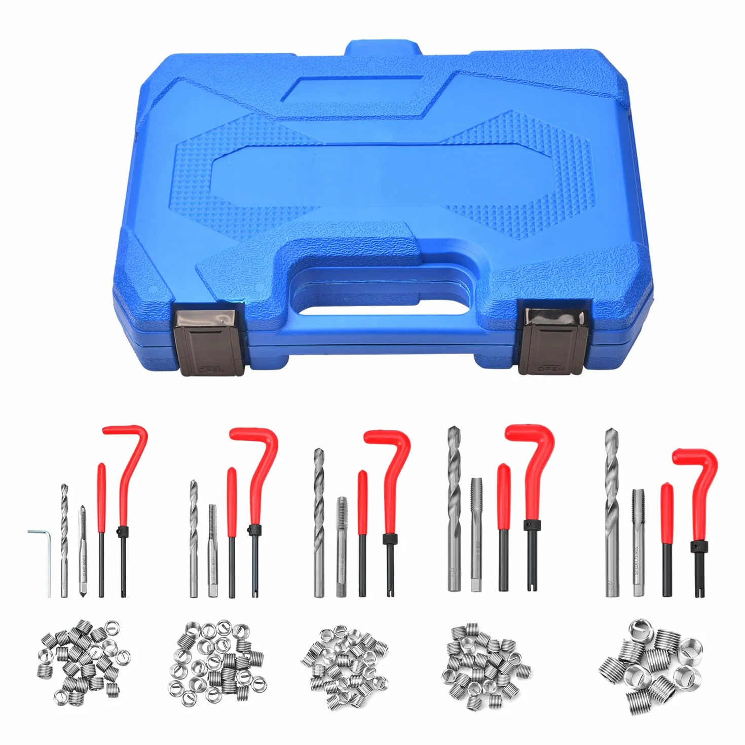 Set riparazione filettature M5-M12, trapano HSS, inserti filettati 131 pezzi