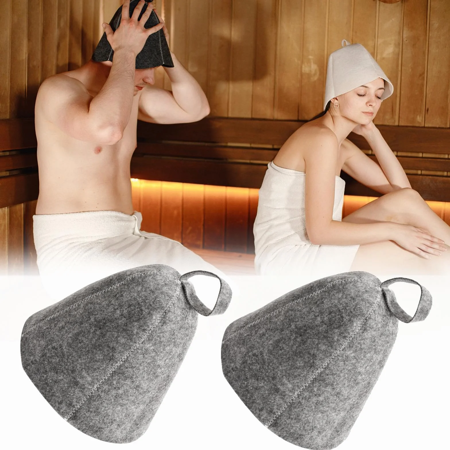 Cappello Sauna in Feltro 2 PCS Anti-Calore per Uomo e Donna Grigio