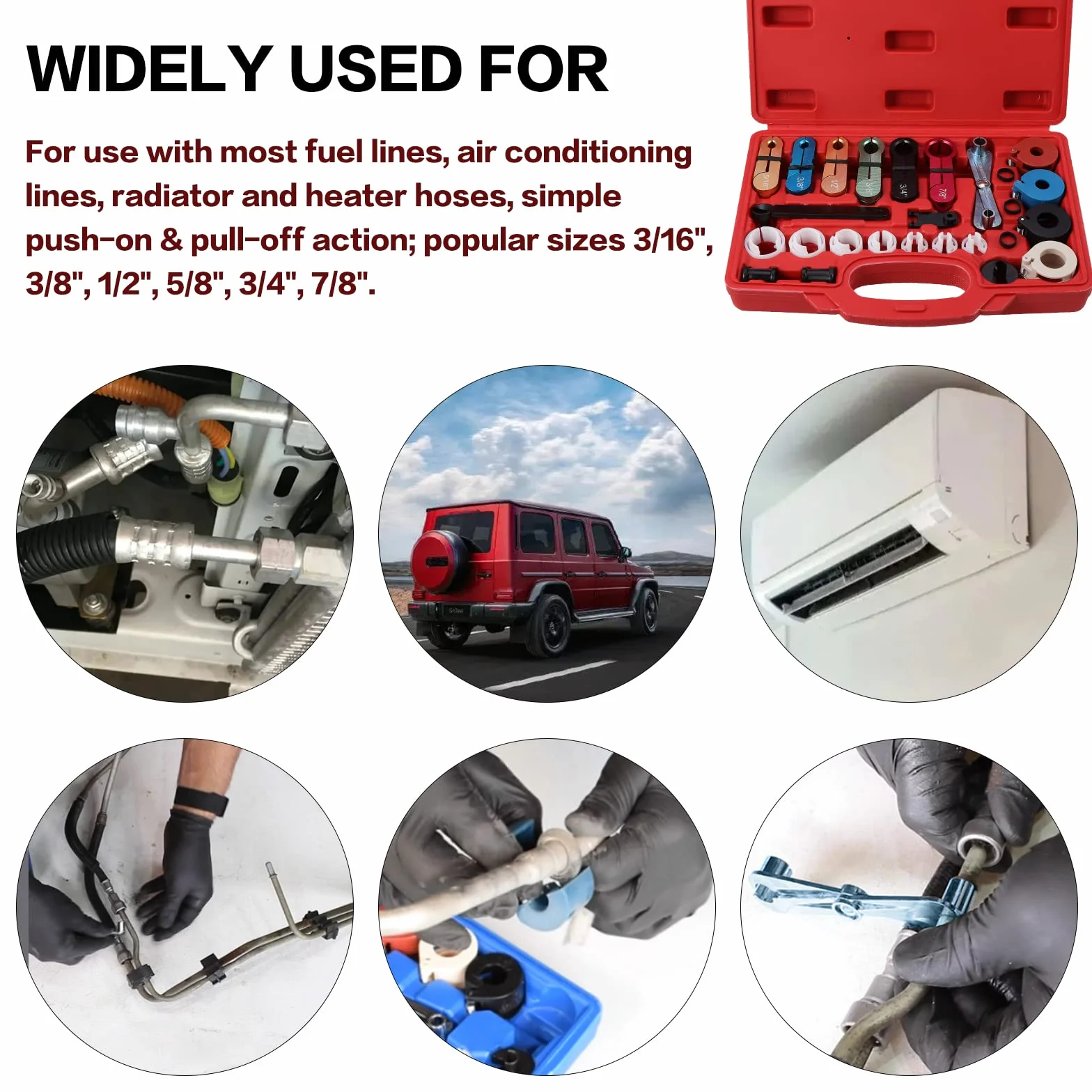 HSEAMALL 22PCS Set di Strumenti di Disconnessione Rapida,Tubo Flessibile Aria Condizionata per Auto Tubo di Olio Tubo di Carburante Strumento di Rimozione Strumento di Disconnessione per Sistemi,Rosso