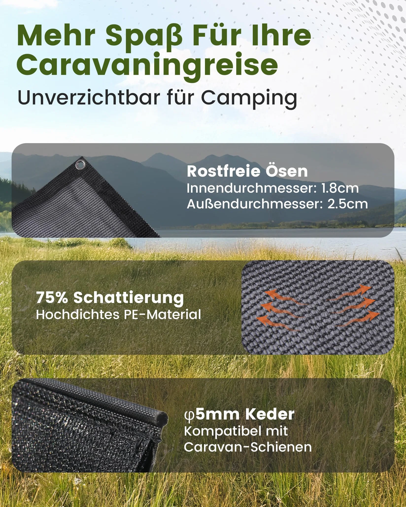Sun View Blocker trapezoidale 75% tenda parasole pannello frontale protezione solare 2 x 4 m per camper
