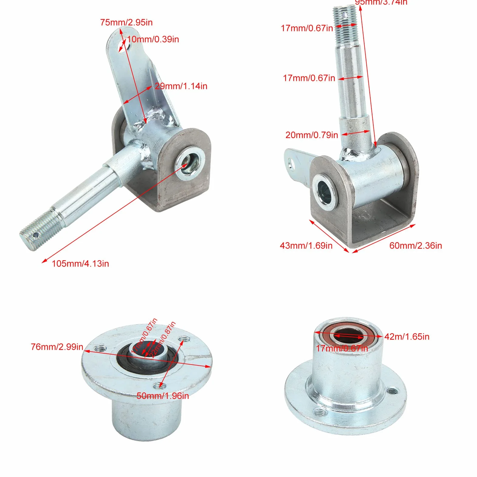 Set di Snodi dello Sterzo del Mozzo della Ruota da 17 Mm, Perno del Fuso a Snodo della Flangia del Cuscinetto della Ruota a 3 Prigionieri Per Pneumatici da 5 Pollici Go Kart ATV Quad Bike