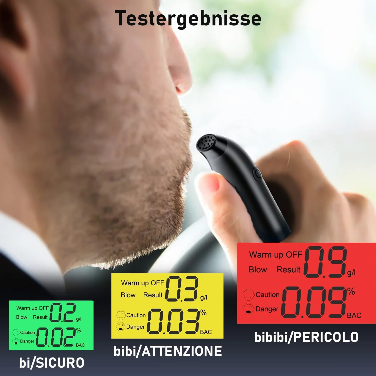 Etilometro Portatile Certificato con Display LCD, Batteria USB, Misuratore Alcolico Professionale (C06)