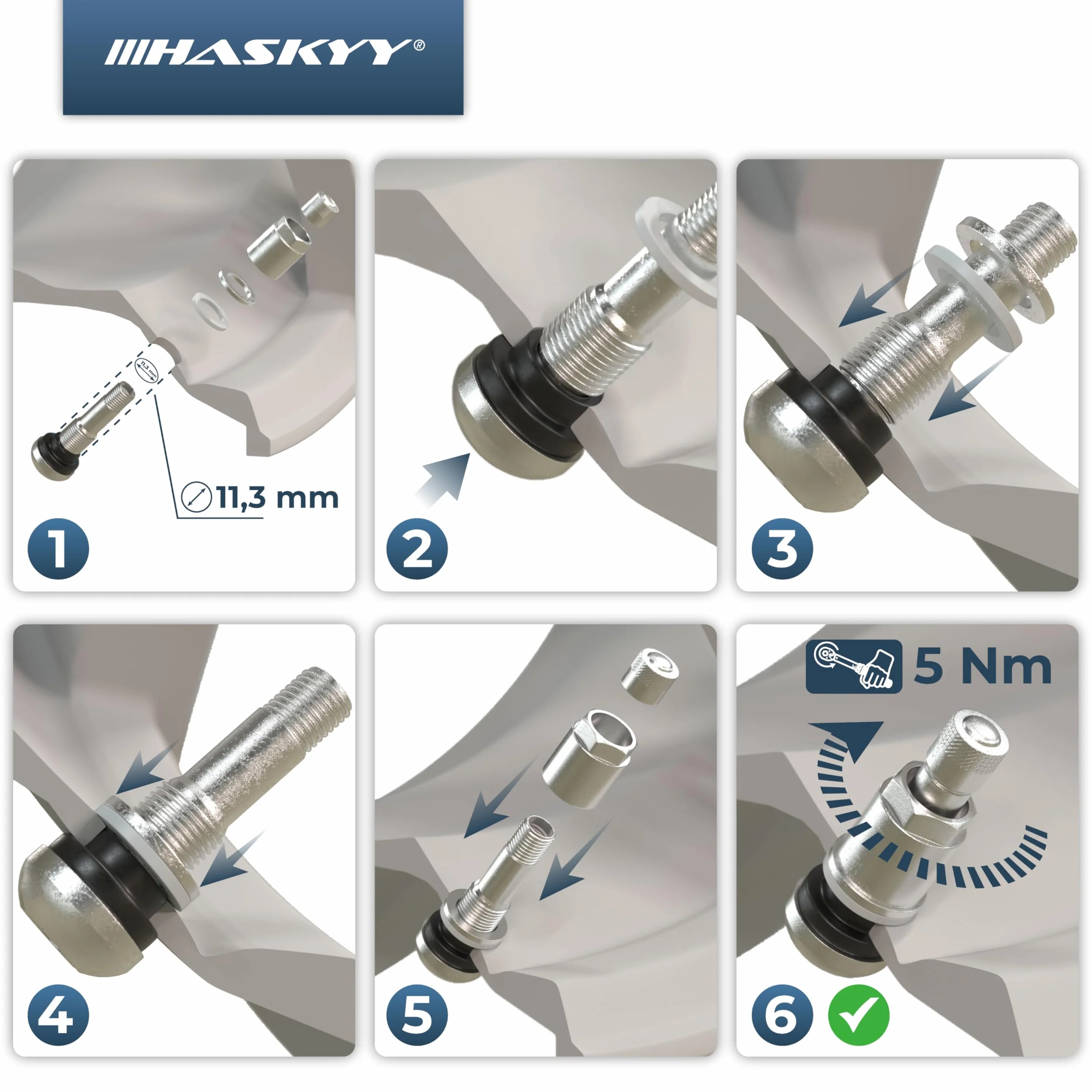 HASKYY 4 Pezzi Valvole cerchio pneumatici I universali valvole in metallo I argentate d'acciaio I 11,3mm