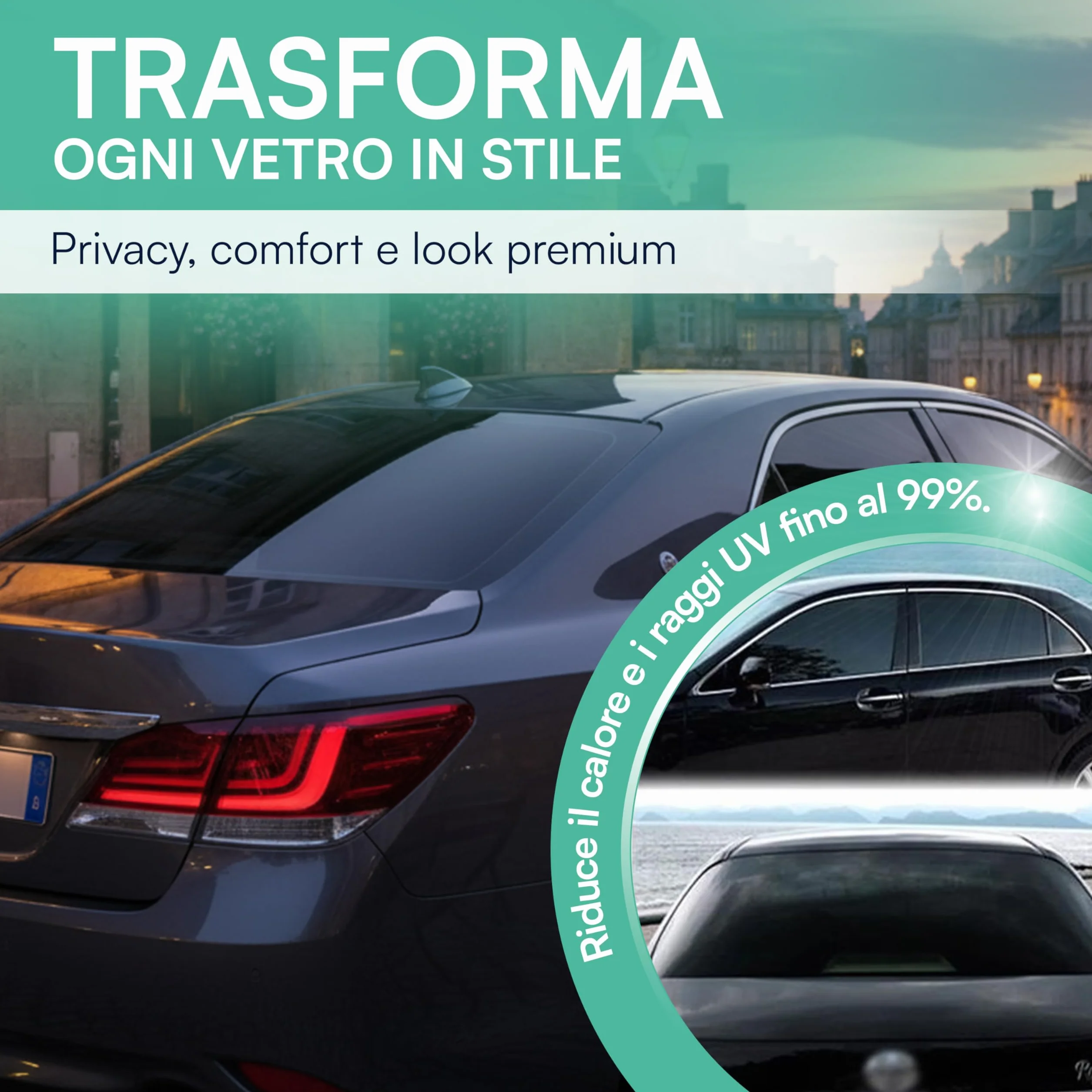 TEMPO DI SALDI Pellicola Oscurante Vetri Auto 50x300 cm Effetto Fumé e Protezione UV, Pellicola per Vetri Auto Nera Universale, Ideale anche per Porte e Finestre di Casa o Ufficio