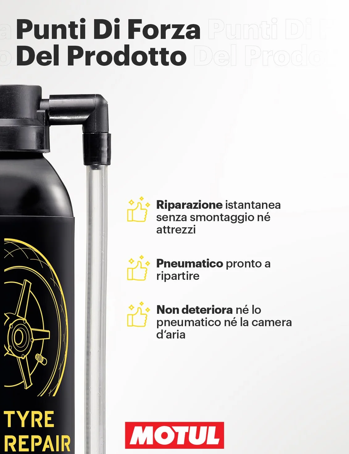 Motul - Aerosol Gonfiante e Riparante per Pneumatici Moto con o Senza Camera d'Aria - Riparazione Istantanea Senza Smontaggio né Attrezzi - MC Care Tyre Repair P3-300 ml