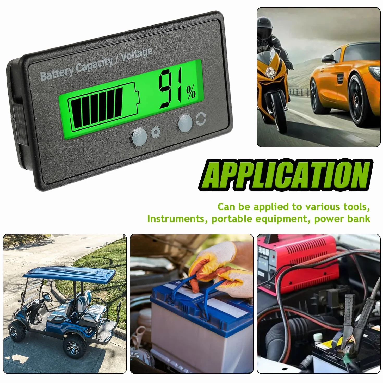 Batteria Capacità Monitor Gauge Meter, DC 12V-72V Universale Tester Voltmetro, Tensione e Capacità Batteria al Piombo e Li-Ion (Luce Verde)