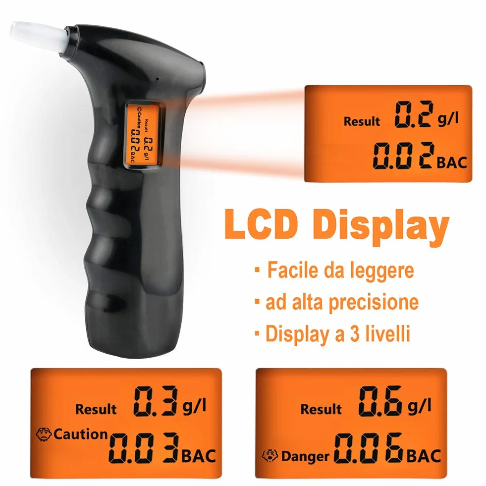 Etilometro Portatile, Alcol Test Portatile Digitale Professionale con Display a LED Incluso 10 ugelli, Nero (Alcool Test Portatile)
