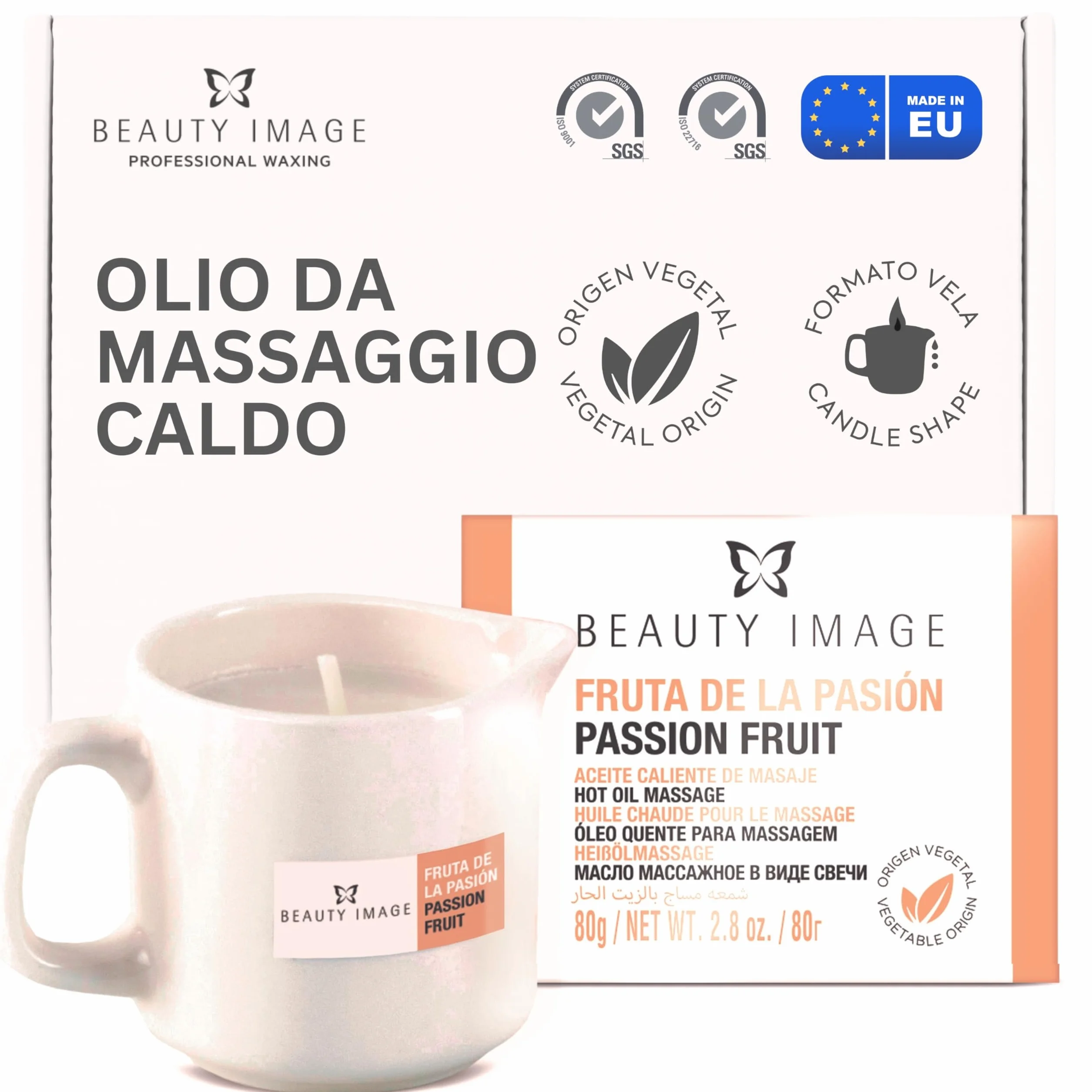 BEAUTY IMAGE Candela Massaggio Grande Frutto della Passione 80 g Olio Caldo Massaggi Professionali