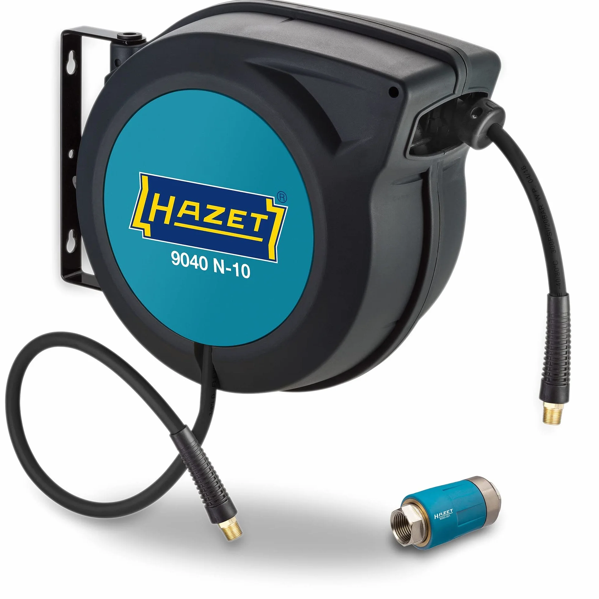 HAZET Avvolgitubo con attacco rapido 9040N/2 I con funzione di arresto in qualsiasi punto, avvolgimento frenato I per aria compressa o acqua