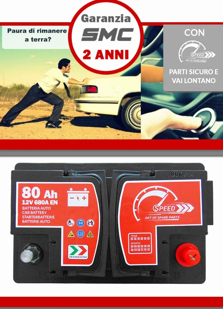 BATTERIA AVVIAMENTO AUTO ORIGINALE SPEED L3 80AH 12V 680A POLO POSITIVO A DESTRA (278x190x175)