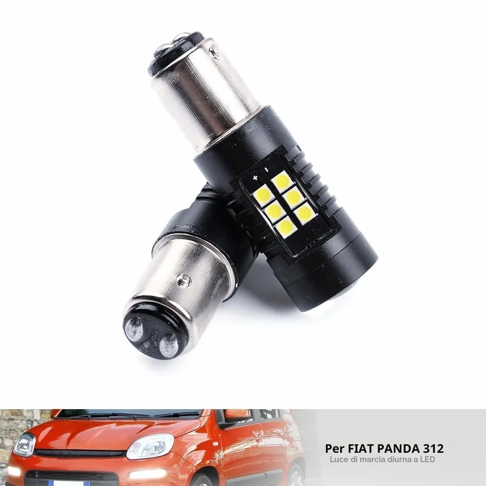 Luci diurne DRL 21 LED P21W BAY15D CANBUS per Fiat Panda 3° 2012-2022 6000K