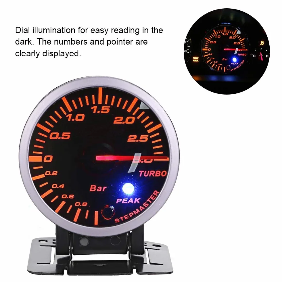 turbo gauge + Manometro Turbo Boost, 2.5 pollici 60mm 3.0 Bar LED Modifica auto Turbo Boost Indicatore misuratore DC12V