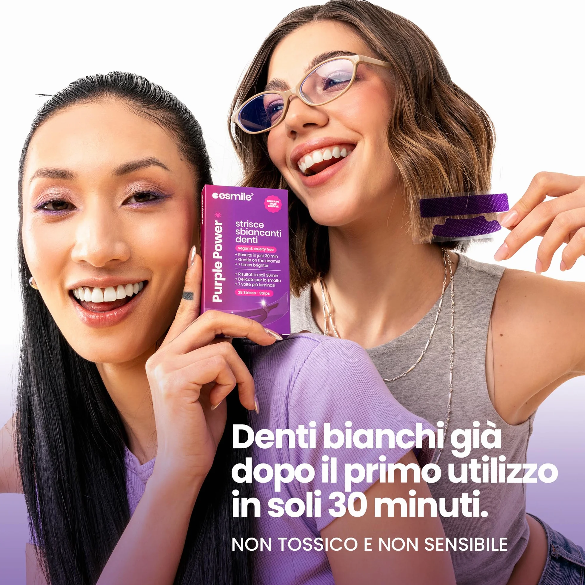 ESMILE 42 Strisce Sbiancanti Denti Professionali Viola - Sbiancamento Denti Rapido a Casa per Macchie da Caffè, Vino, Fumo