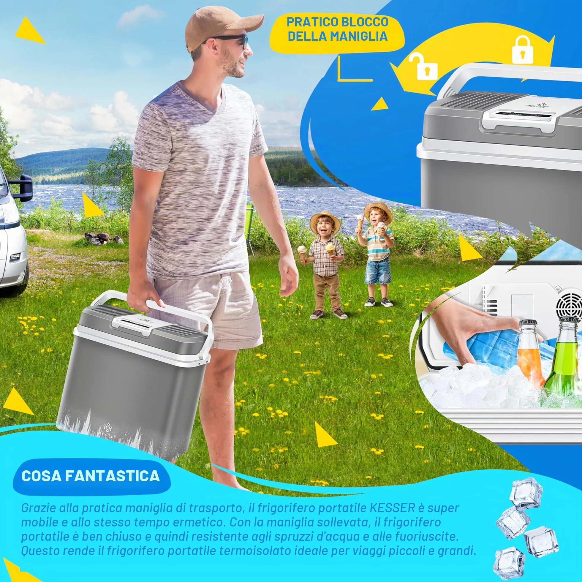 KESSER® Frigobox da 24 litri | RAFFREDDA e RISCALDA | Frigo box termoelettrico 12 volt e 230 volt con 2 batterie di raffreddamento | Mini frigo | per auto e campeggio | EEK A+++| Auto e campeggio