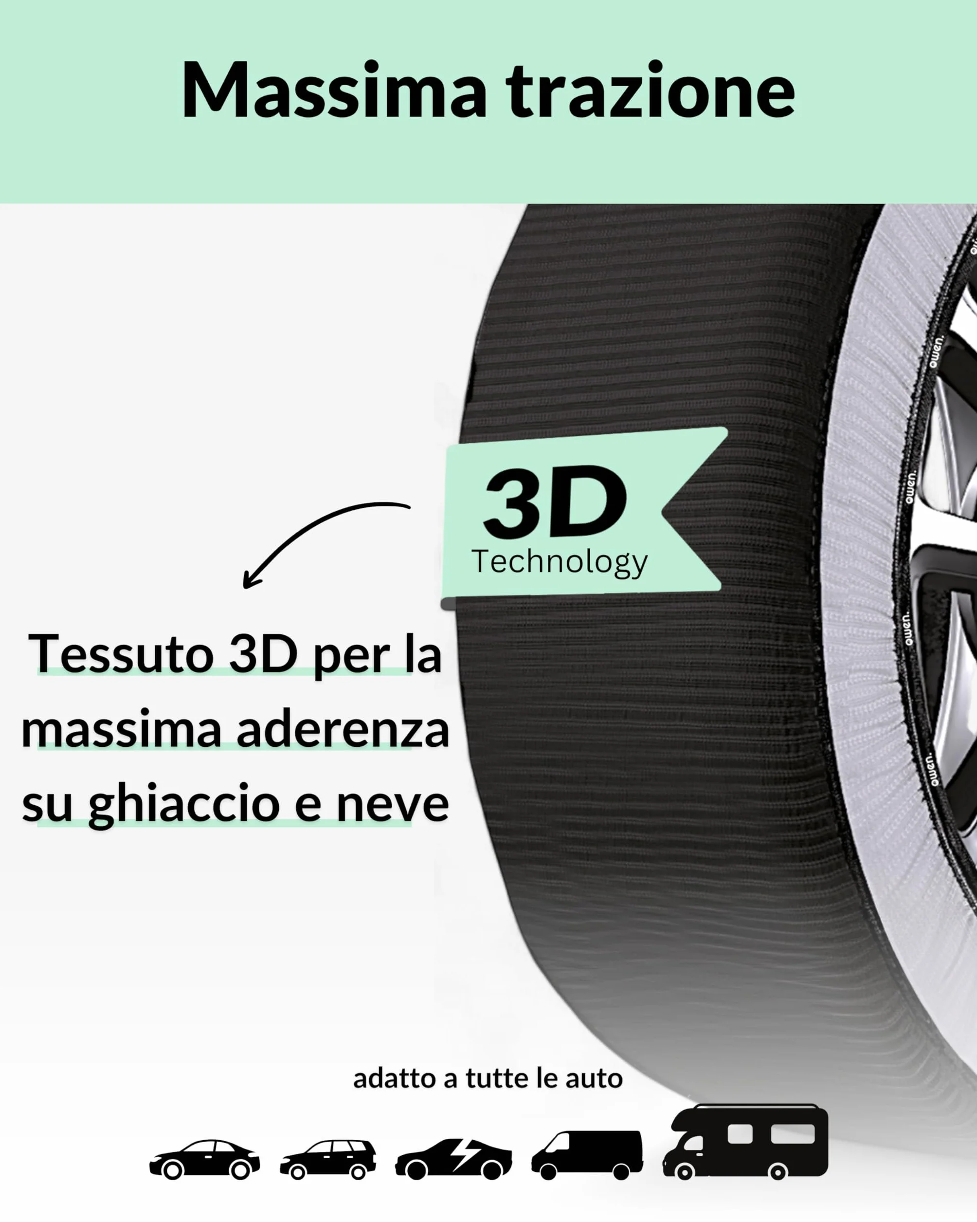 OWEN calze da neve XS-XXL | Certificato EN 16662-1 | Omologate Italia | Protezione cerchioni | Tessuto 3D antiscivolo | Compatibile ABS/ESP | Polipropilene resistente | Set 2 pezzi | Facili da montare