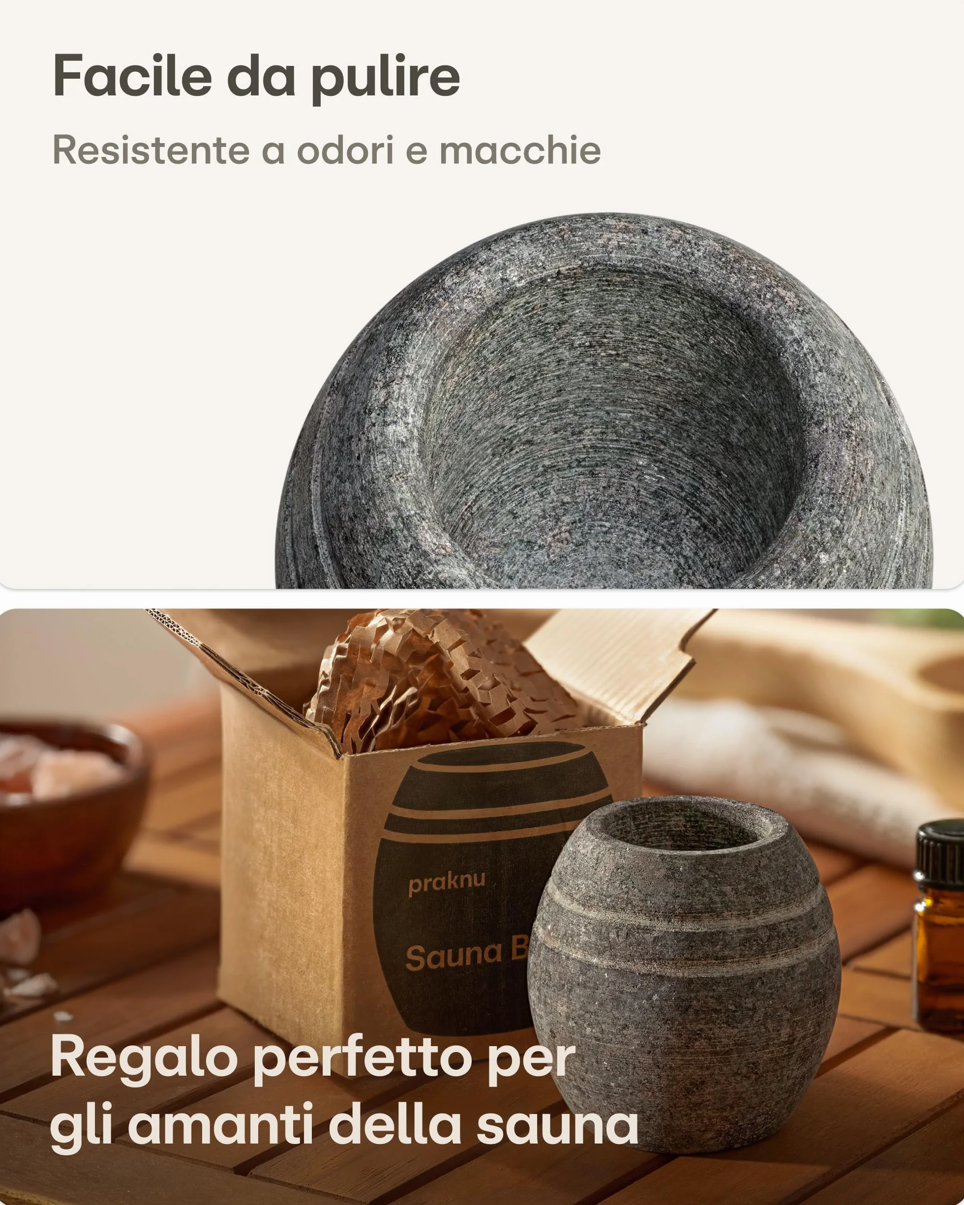 Praknu Uovo per sauna in granito robusto – Ciotola per infusi e oli – Formato compatto