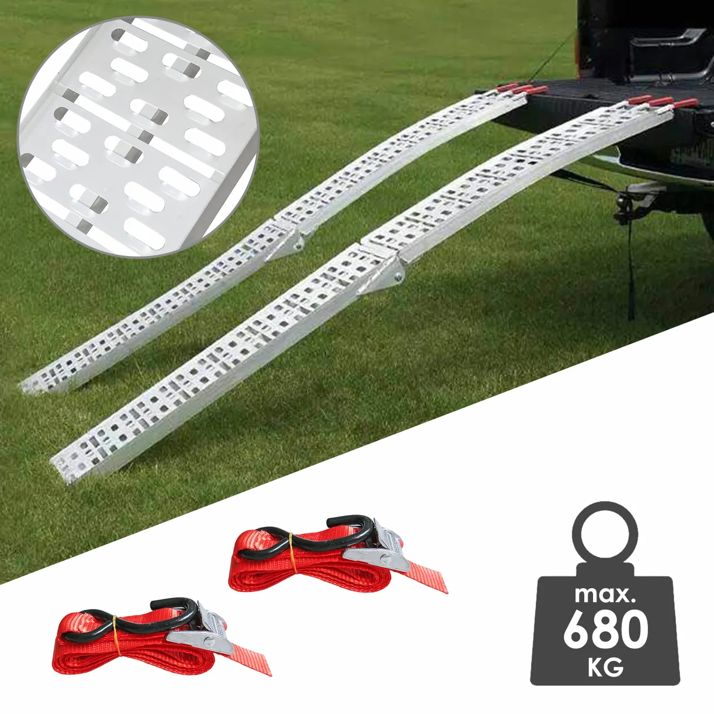 Rampe di Carico Pieghevole 680 kg Antiscivolo per Moto ATV Quad Auto