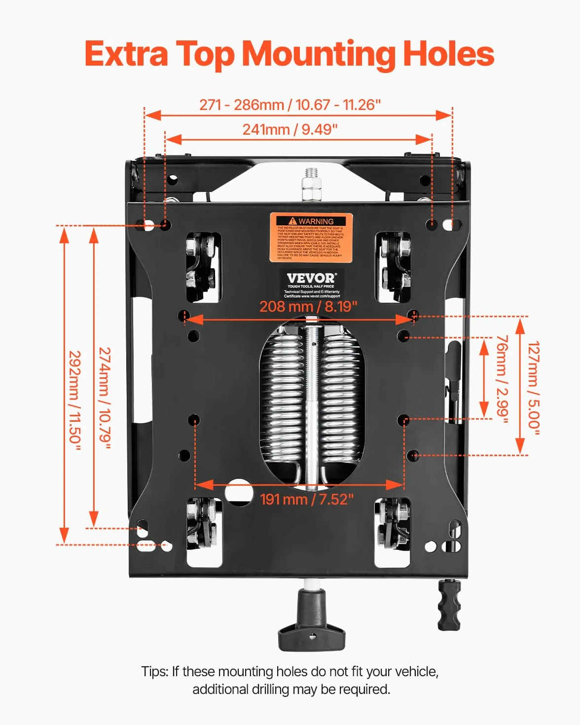 VEVOR Kit di Sospensione del Sedile con Binario Scorrevole, Sospensione Universale del Sedile ad Aria per Tosaerba a Raggio di Sterzata Zero, Regolabile 150 mm Avanti a Indietro, per Bulldozer, Nero