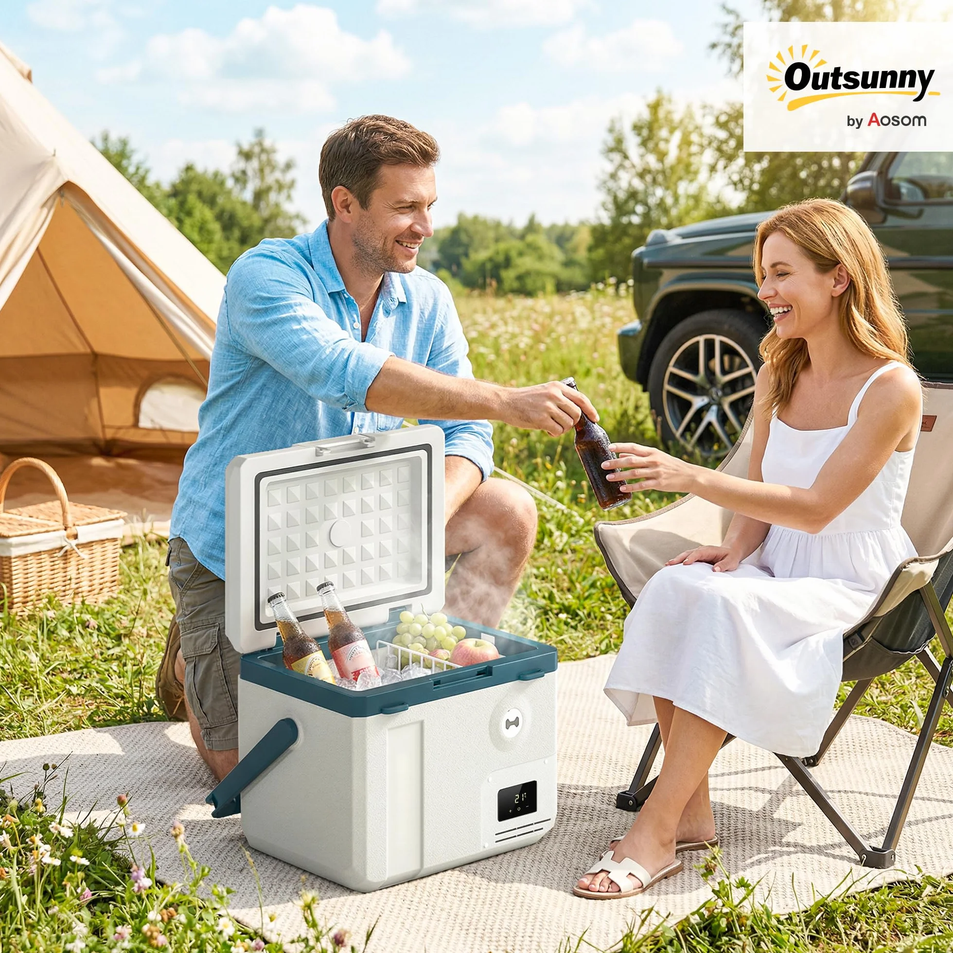 Outsunny Frigorifero Portatile 19L con Compressore, Mini Frigo Elettrico Anti-Shock, APP Bluetooth, 12V/24V/240V, -20°C a 20°C