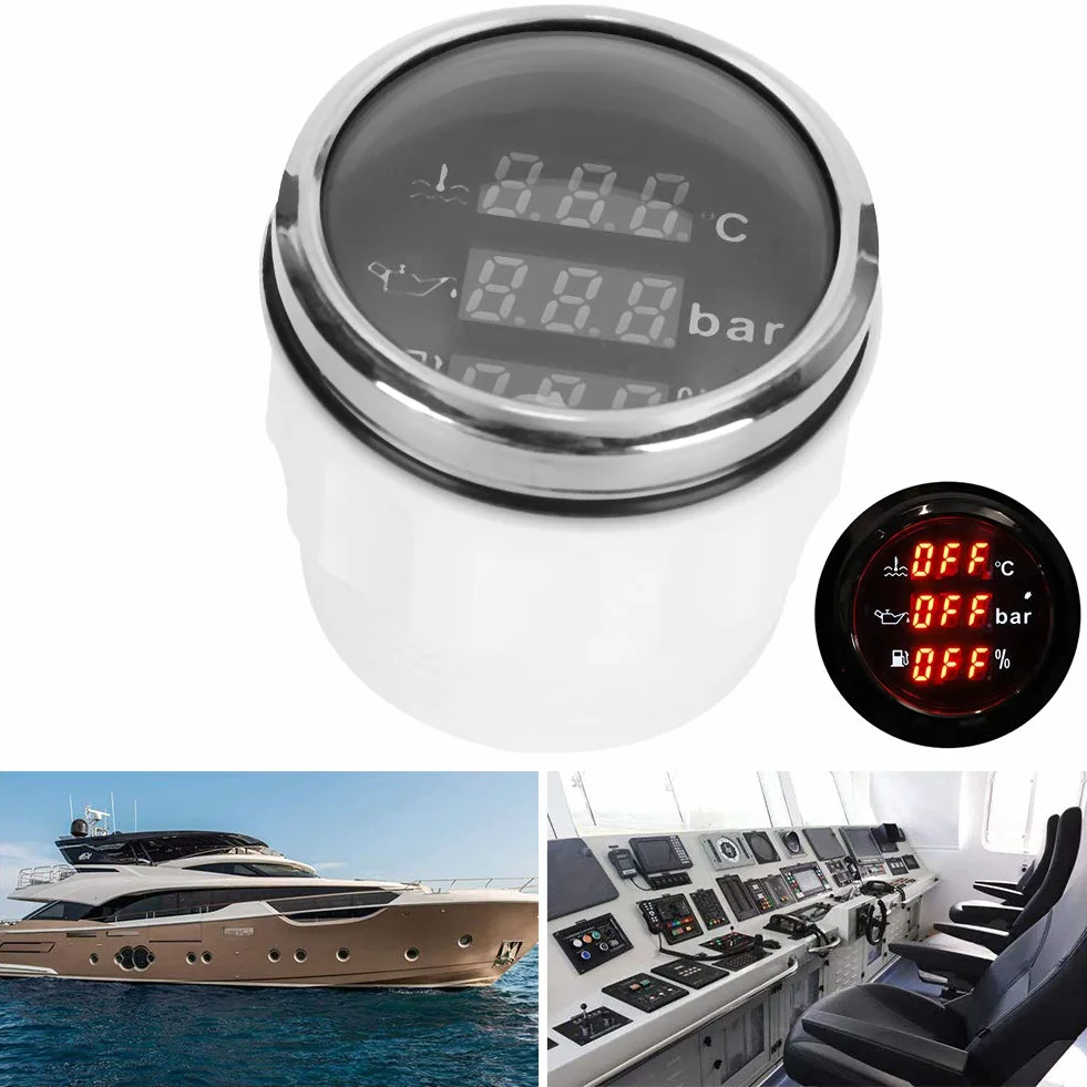 Indicatore Multifunzione 3 in 1 Indicatore Digitale Temperatura Dell'acqua di Raffreddamento Pressione Dell'olio Volume Dell'olio 52MM con Funzione di Allarme Per Car Boat RV(Piastra frontale nera)