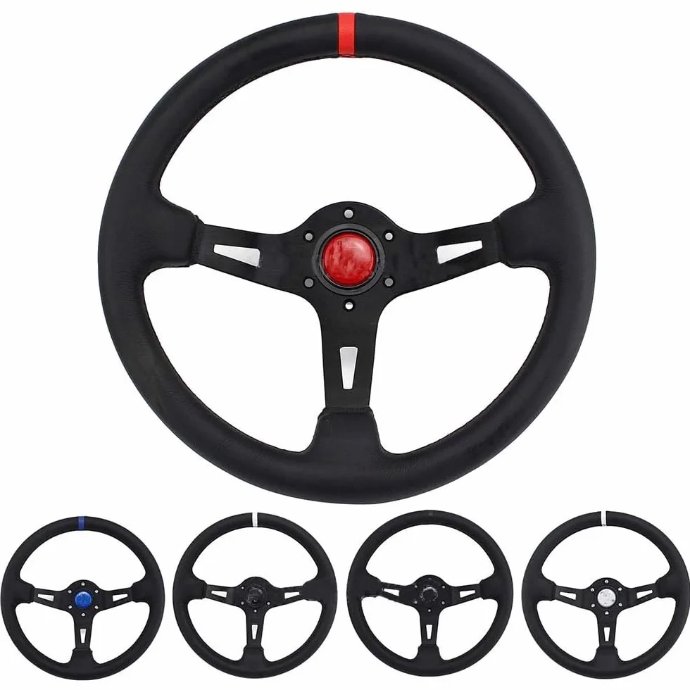Volante Sportivo Auto,Volante da Corsa 13 pollici 330MM modifica volante strumenti personalizzato in pelle profonda disco racing drift accessori(White)