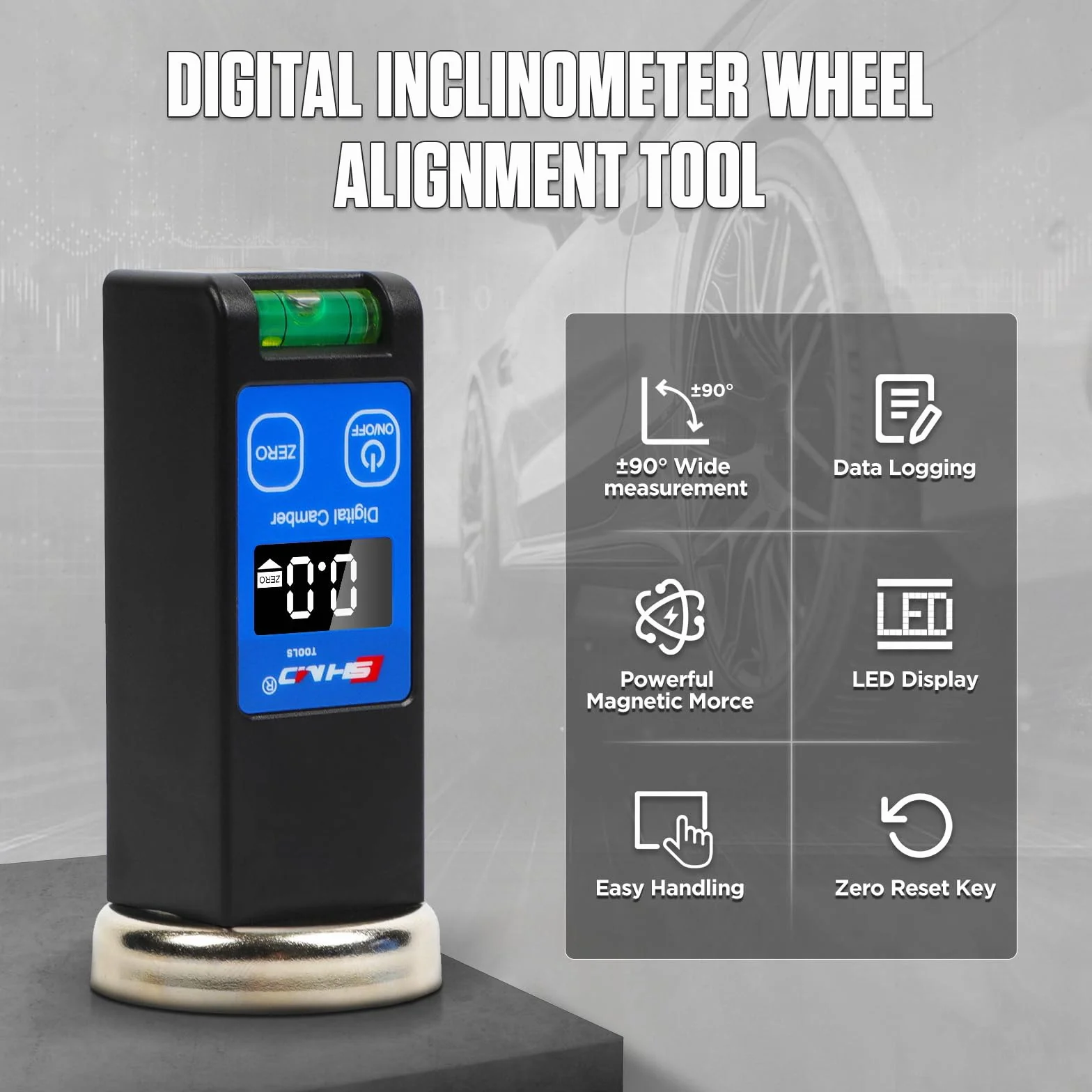 BELEY LCD Goniometro Inclinometro Impermeabile Digitale Camber Allineamento Ruote Misuratore