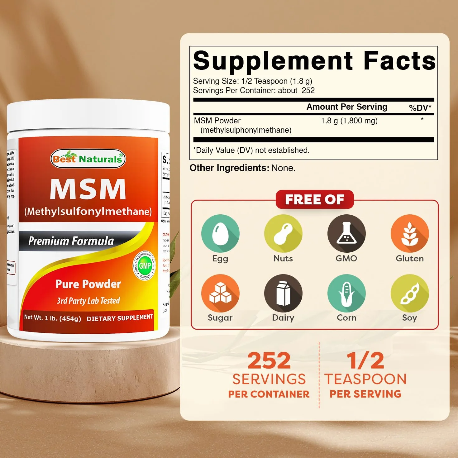 Best Naturals MSM Methylsulfonylmethane Pure Powder 1 Lb
