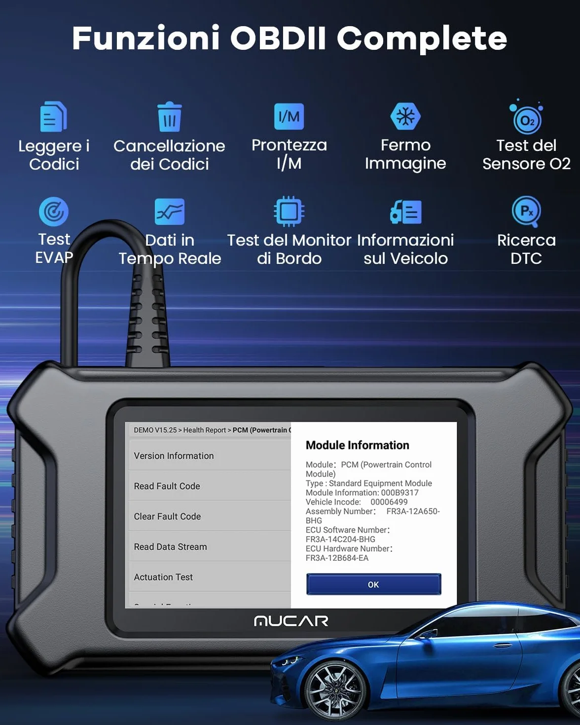 mucar CS5 OBD2 Professionale Diagnosi Auto 5 Sistemi Motore ABS SRS Trasmissione BCM WiFi
