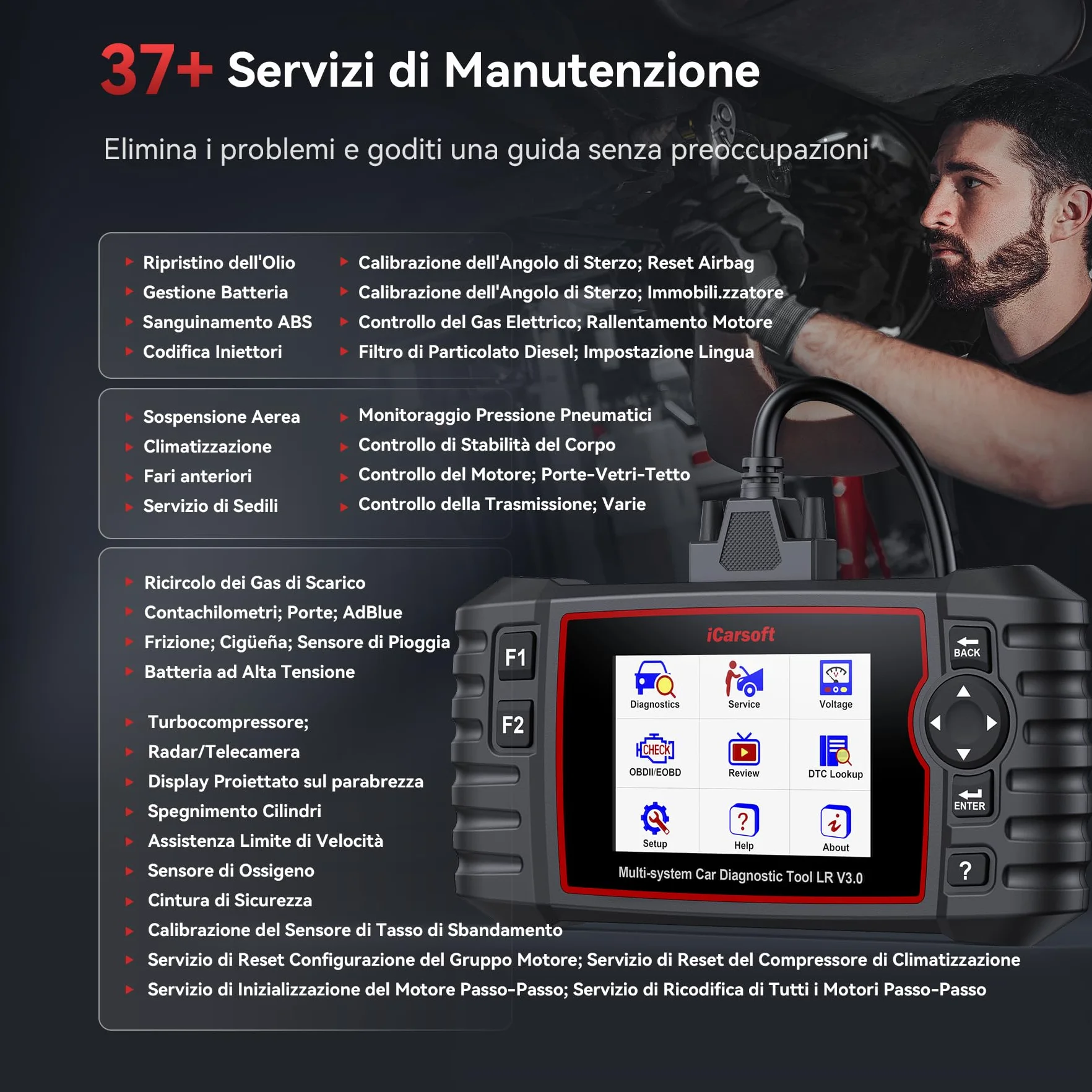 iCarsoft LR V3.0 OBD2 Diagnostica Auto per Land Rover Jaguar 37 Funzioni Ripristino Test Bidirezionale