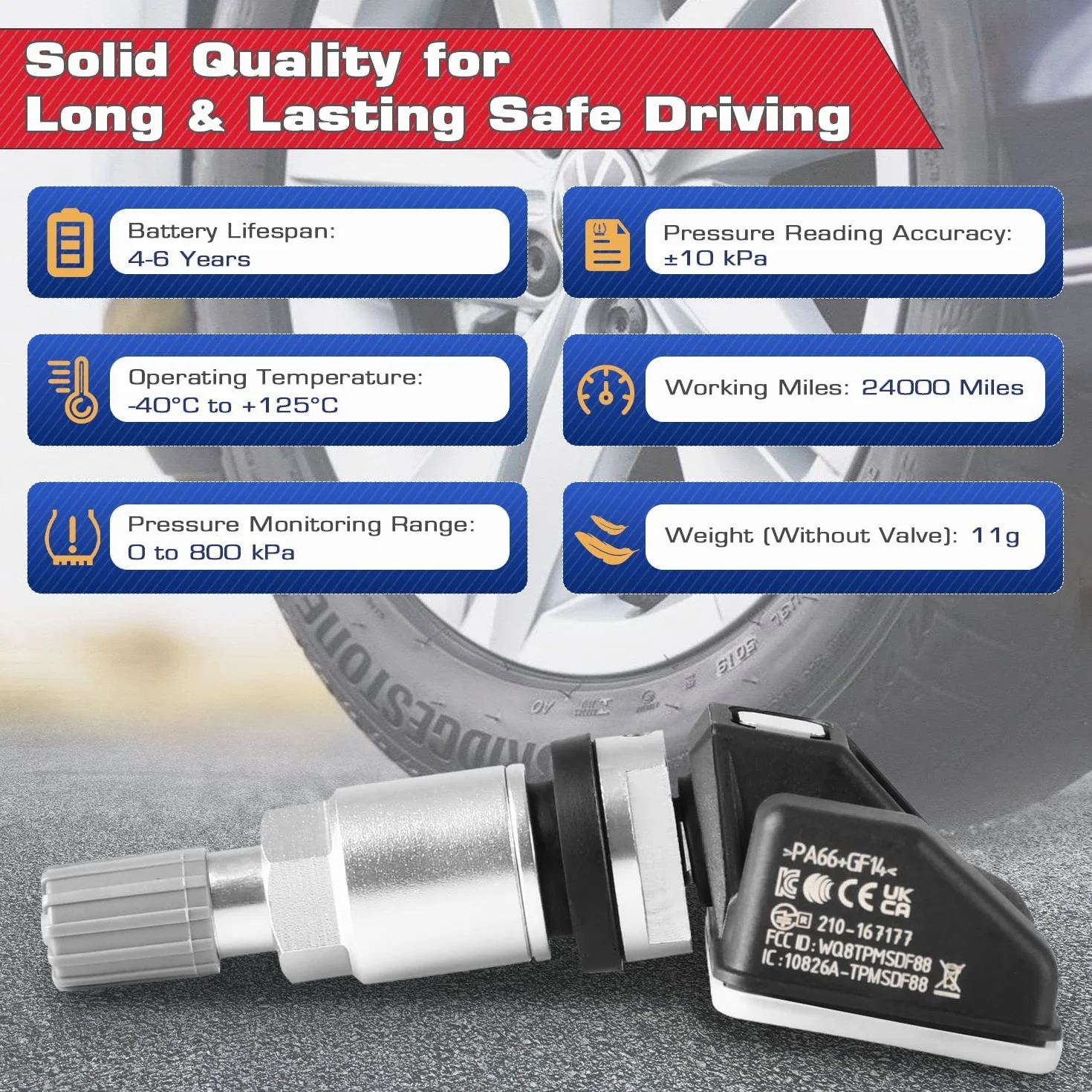 Autel TPMS Sostituzione Pneumatico a Doppia Frequenza per Tutte Automobili, Sensore OE Identicamente Costruito 100%, Valvola Metallo, 4 Pezzi
