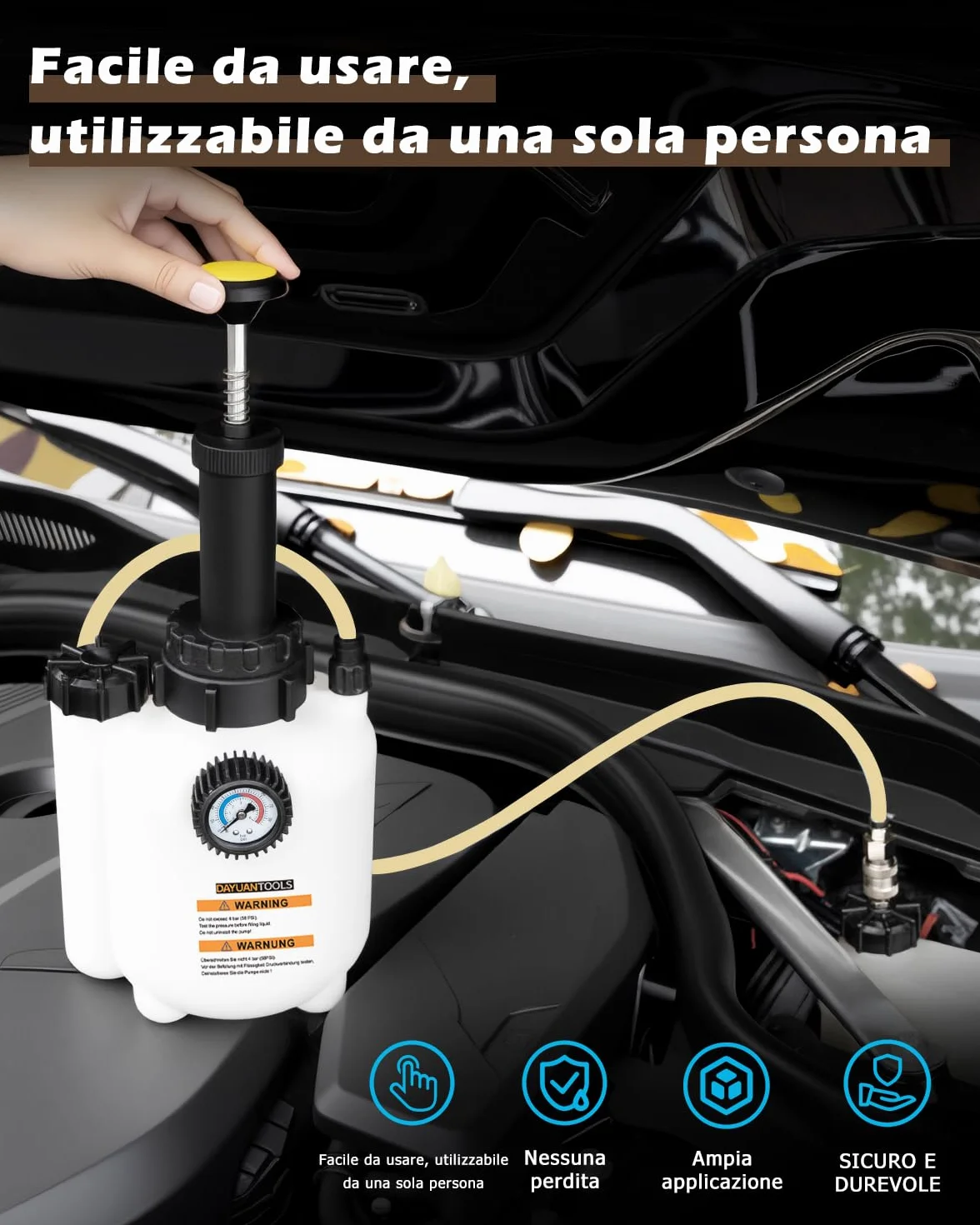 DAYUAN Spurgo Freni 3L Auto Cambio Liquido Freni con Contenitore 1L Aspirazione E20 ø43mm