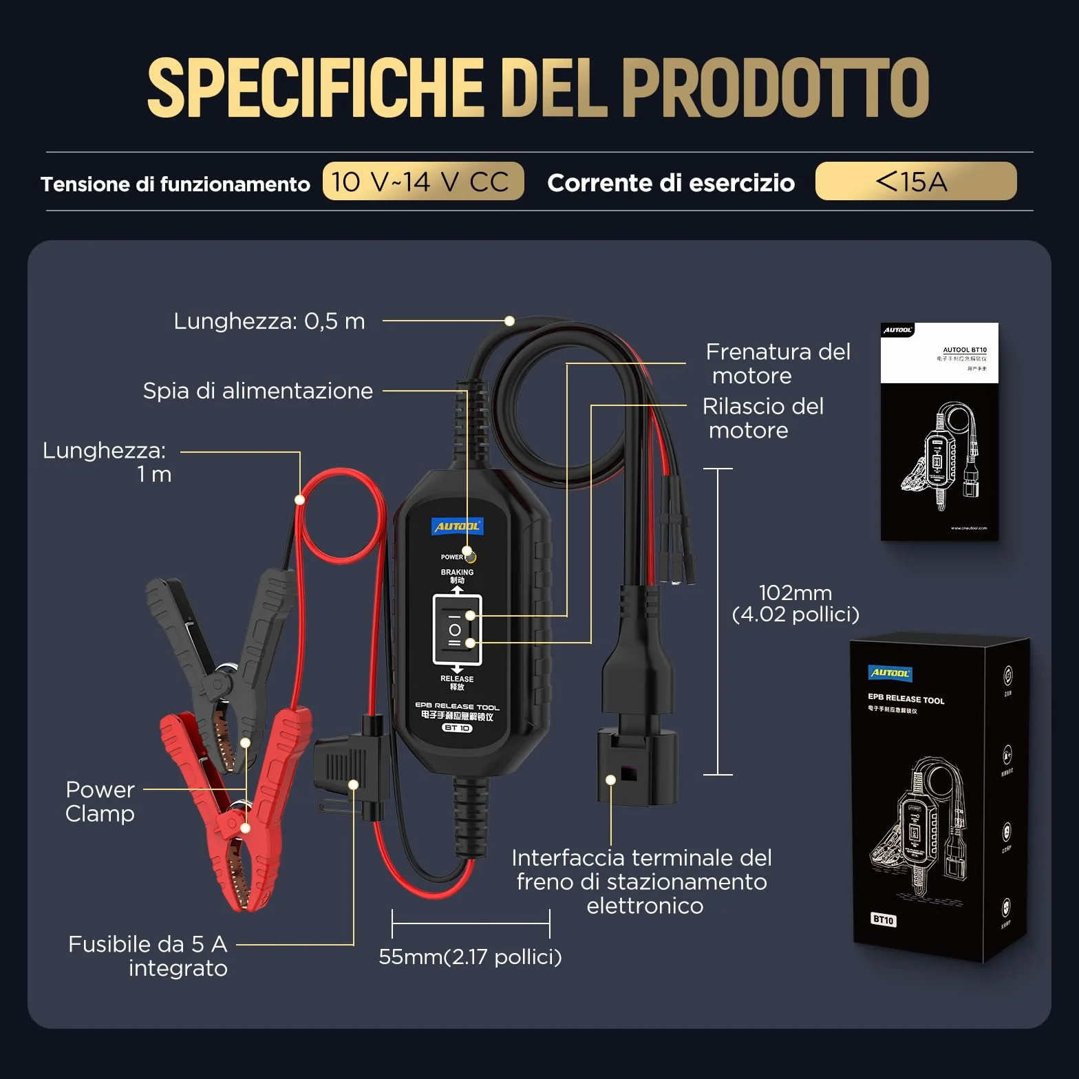 AUTOOL BT10 EPB - Strumento di rilascio del freno a doppio canale e controllo di retromarcia per rilascio e ripristino elettronico del freno di stazionamento, salvataggio stradale di emergenza