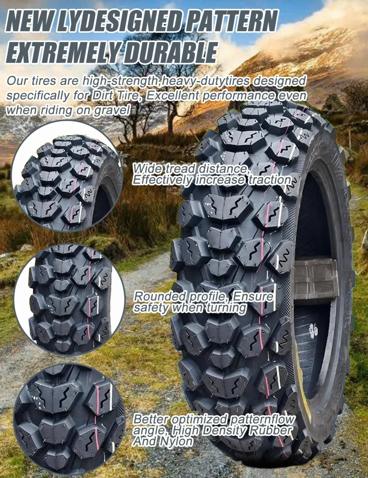 Pneumatico Tubeless per scooter/ciclomotore 130/70-12, cerchio da 12 pollici, 130/70/12 pneumatico resistente all'usura, usato fuoristrada, 6 P.R., 280 kPa, carico massimo 250 kg, 62 J