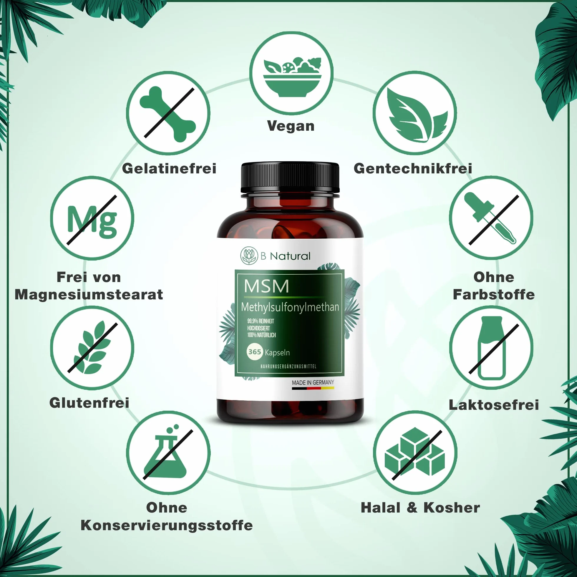 MSM 365 Capsule 99,9% puro metilsulfonilmetano ad alto dosaggio capsule vegane
