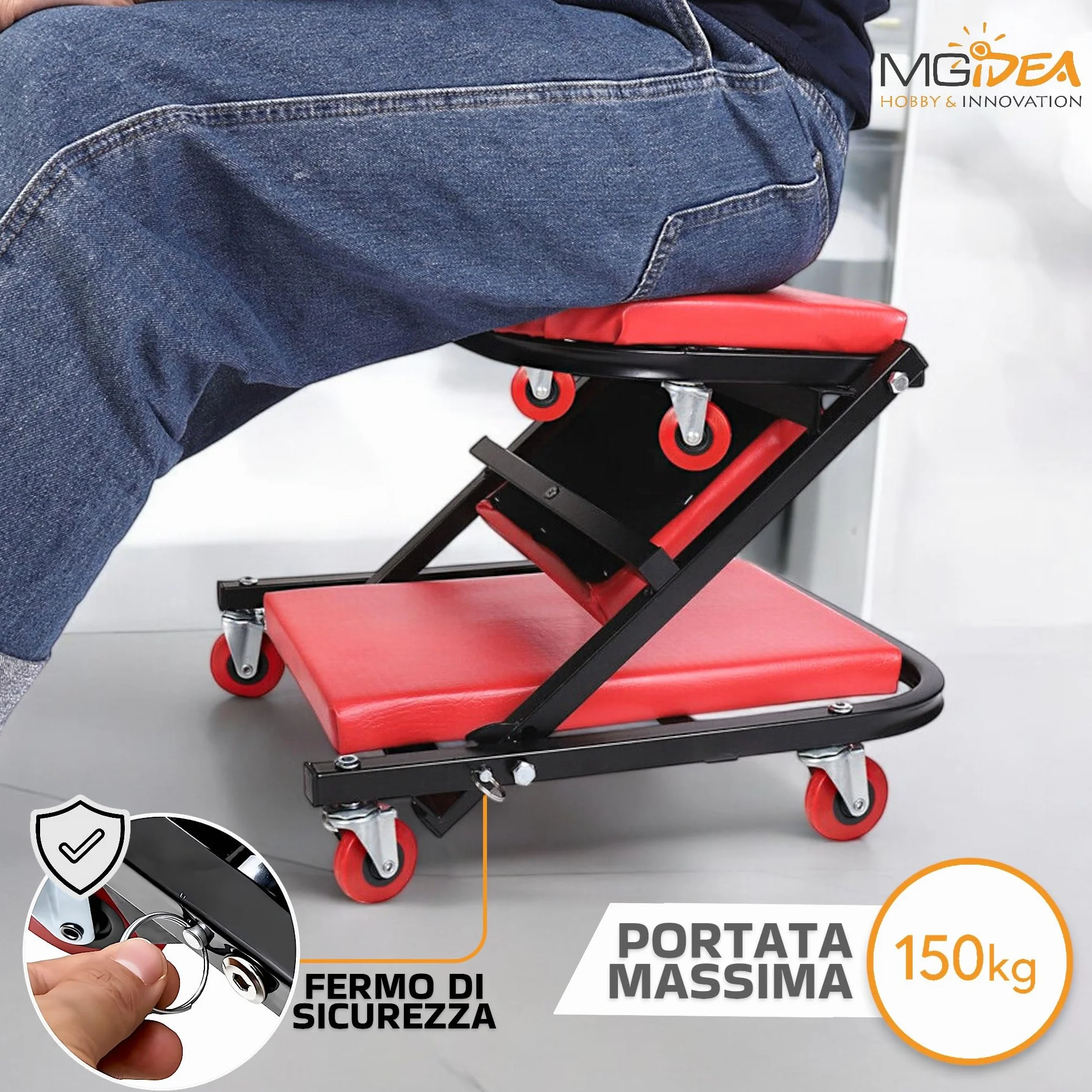 Lettino SOTTOAUTO Sgabello Carrello 2IN1 Officina Meccanico Riparazione Auto Manutenzione Professionale 90X41,5X12,5CM Portata 150KG