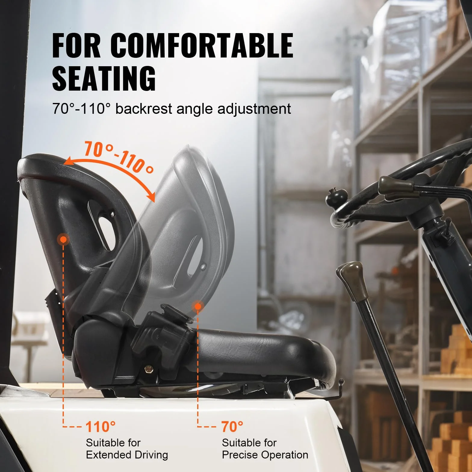 VEVOR Sedile Universale per Carrello Elevatore Coprisedile con Schienale Regolabile 160-340mm