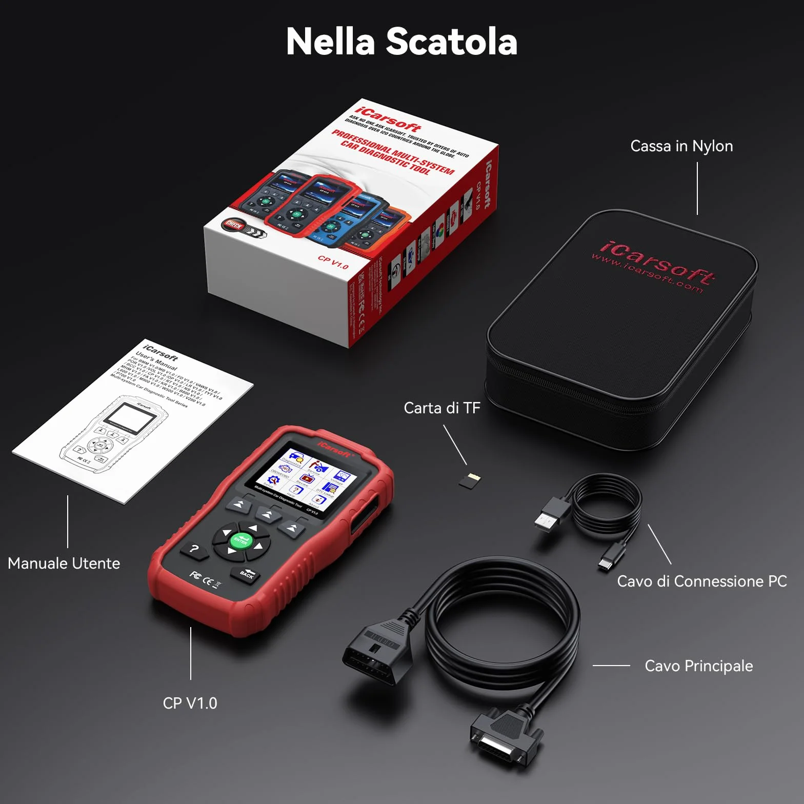 iCarsoft CP V1.0 OBD2 Diagnostica Auto Professionale Italiano per Marchi Francesi e Italiani