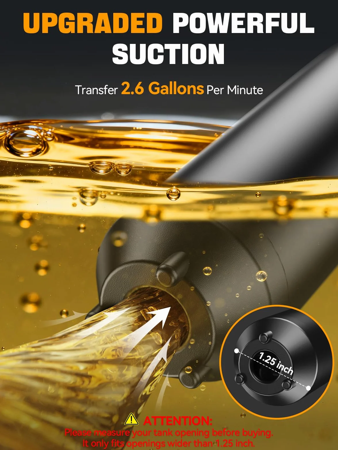 E1 Pompa Benzina, Pompa Carburante Manuale, Diesel a Batteria, 2,6 GMP, Aspirazione Portatile con Flusso Controllato e Tubo Flessibile a Prova di Perdite da 59 Pollici per Benzina, Diesel e Acqua