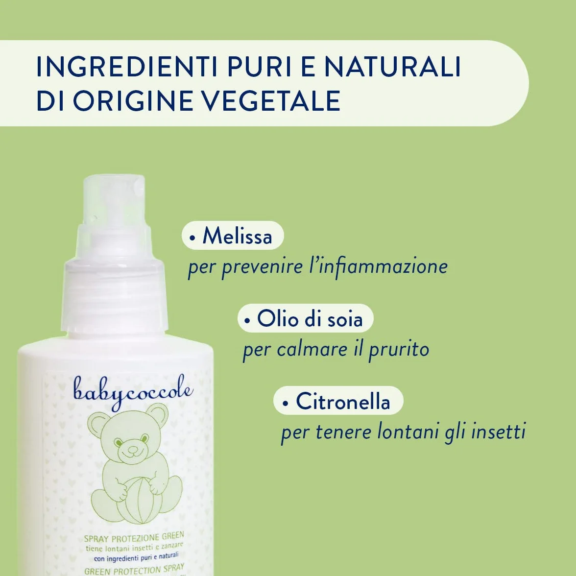 Babycoccole Spray Protezione Zanzare e Insetti Green 125 ml Repellente per Bambini con Olio di Timo