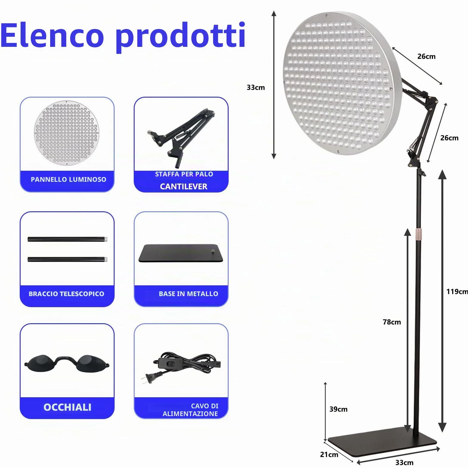 Solarium per la Casa 50W 250 LED 460nm Lampada Abbronzante con Supporto Regolabile e Occhiali